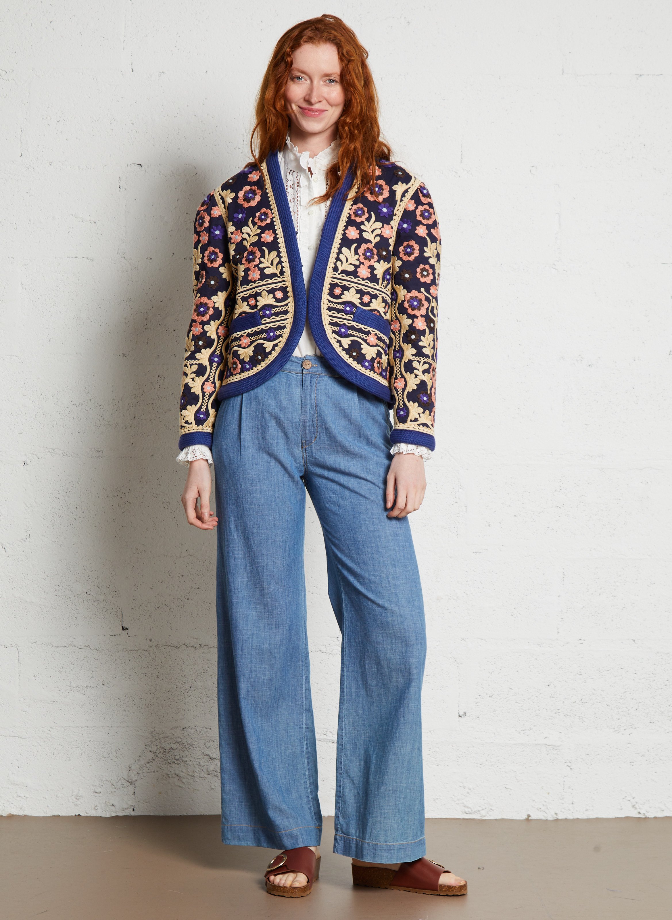 Round-neck cotton cardigan ANTIK BATIK Blue