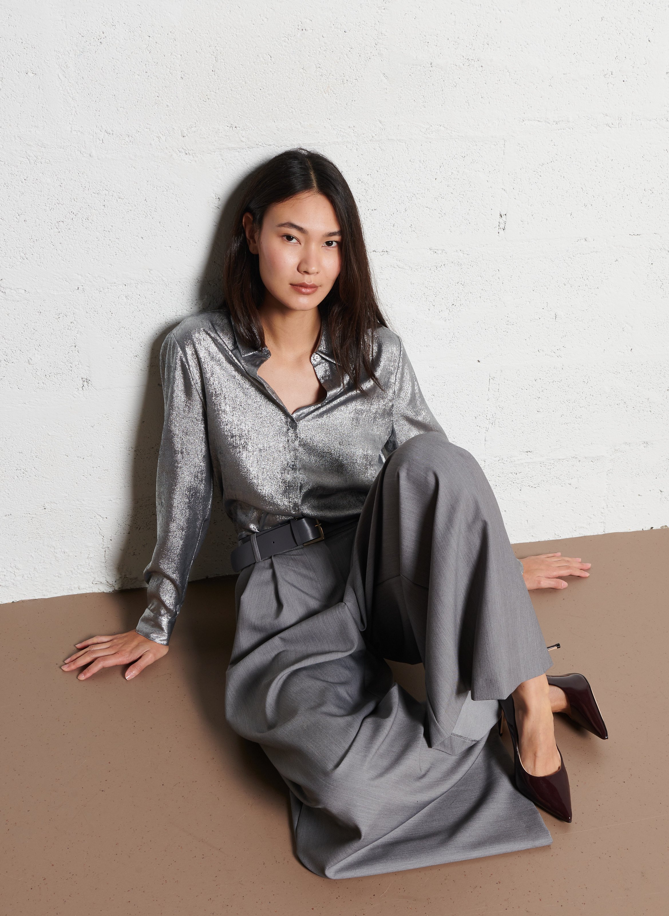 Palazzo pants with belt IMPERIAL Grey