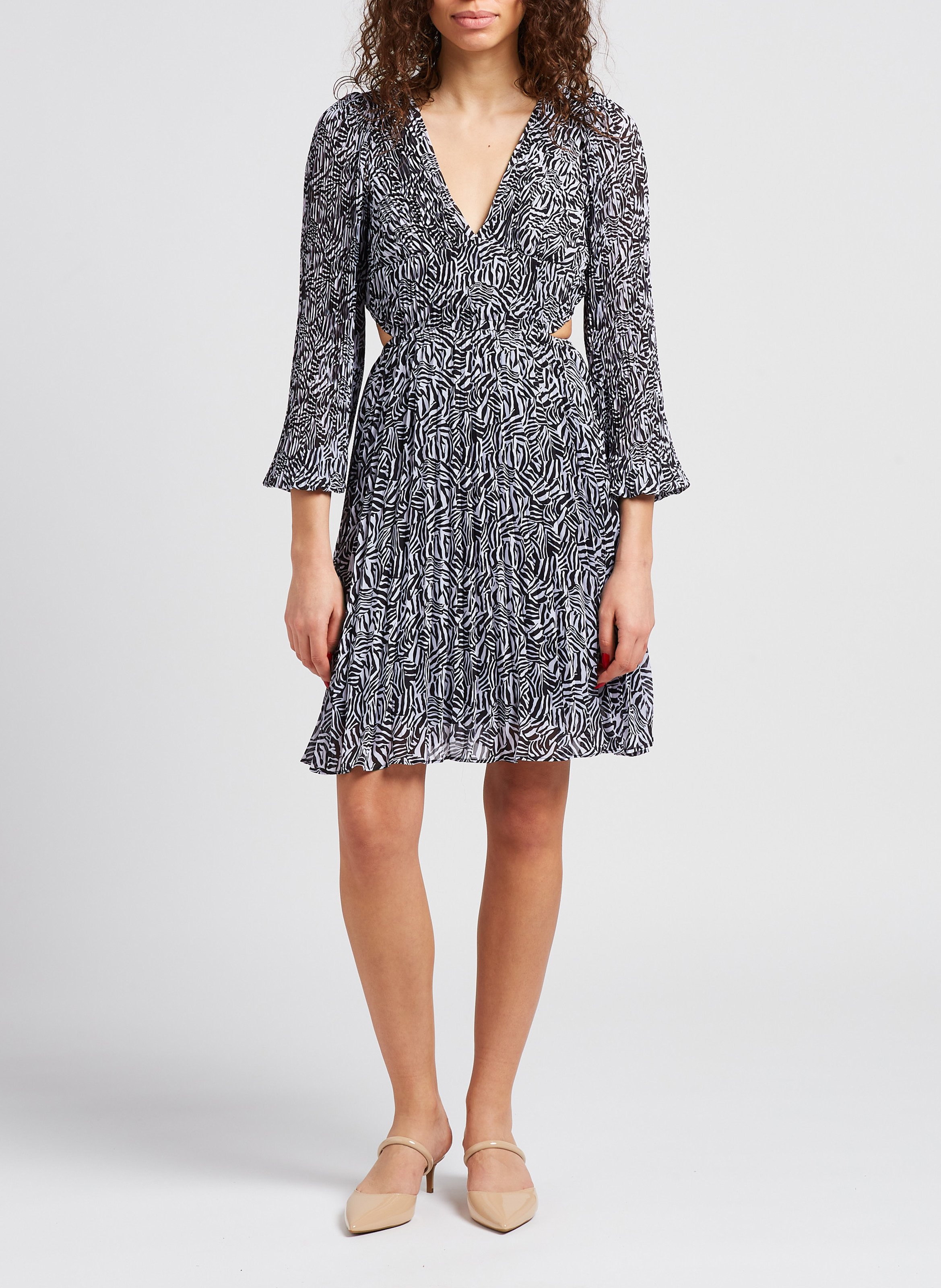 Pleated midi dress with plunge back MICHAEL KORS Black