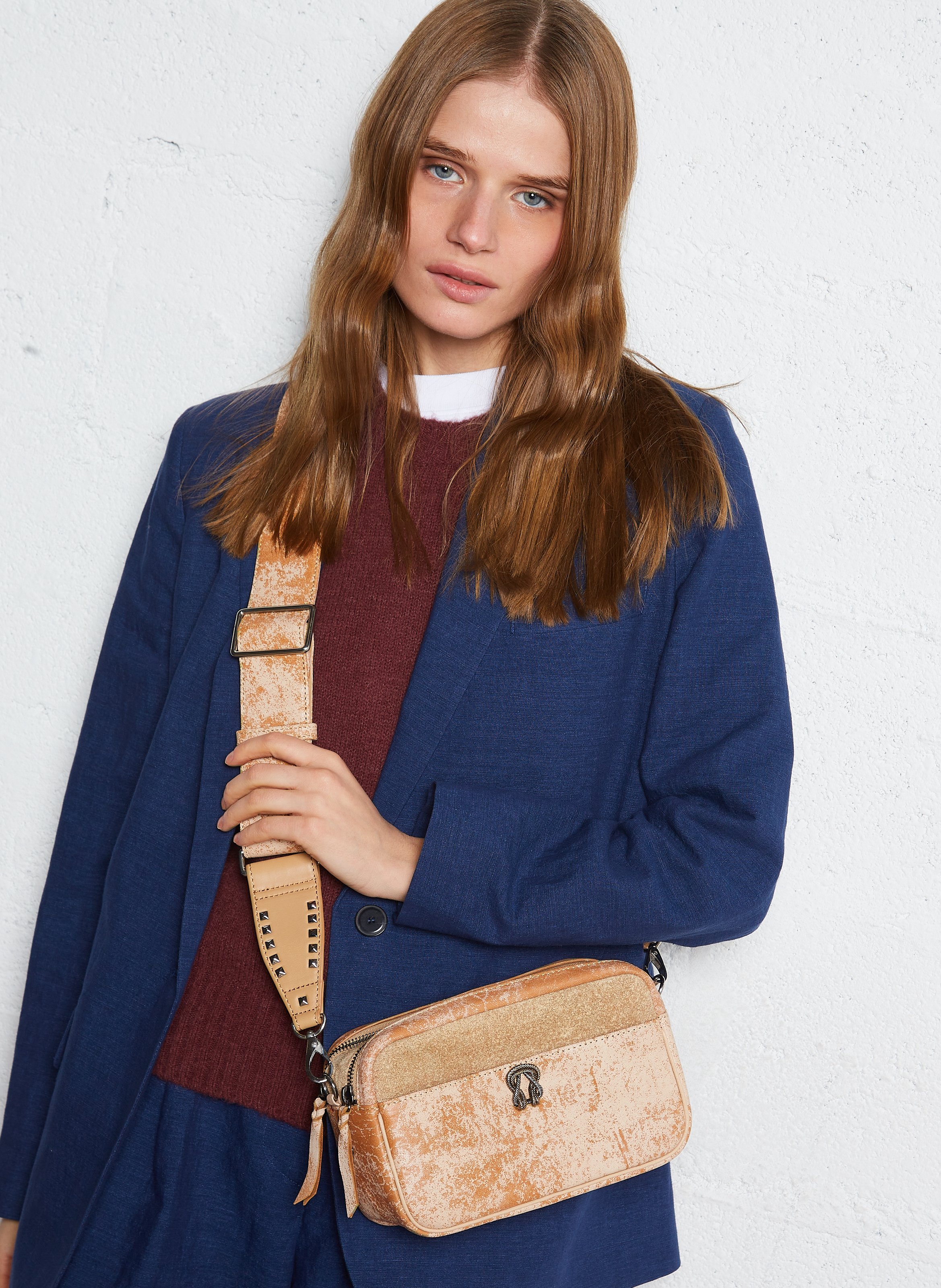 Zipped leather shoulder CLARIS VIROT Beige