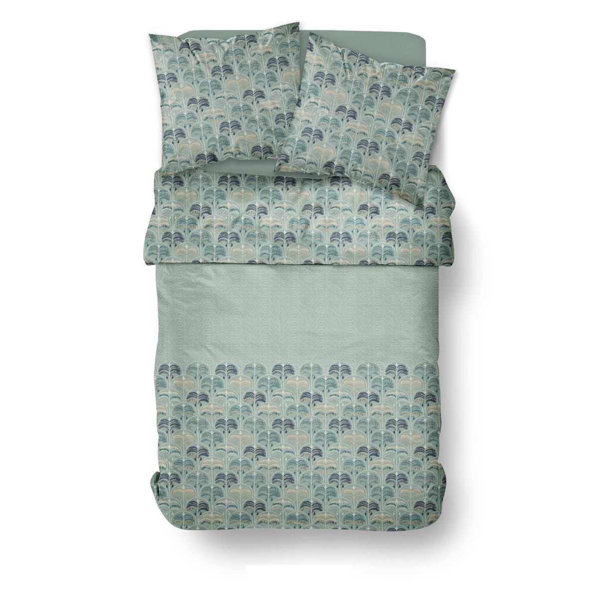 Printed cotton bed set Green