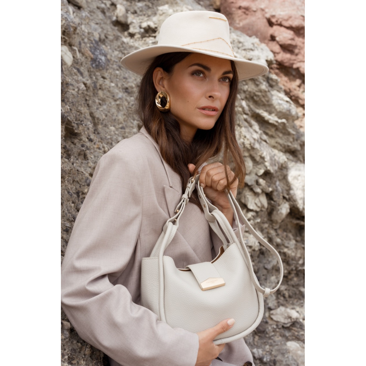 Leather clutch bag POURCHET Beige