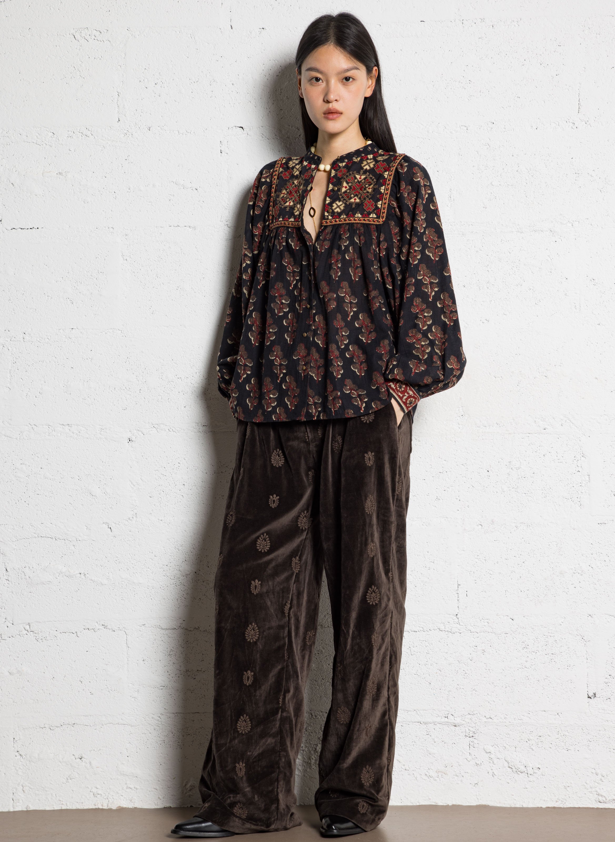 Loose-fit cotton blouse MAISON HOTEL Brown
