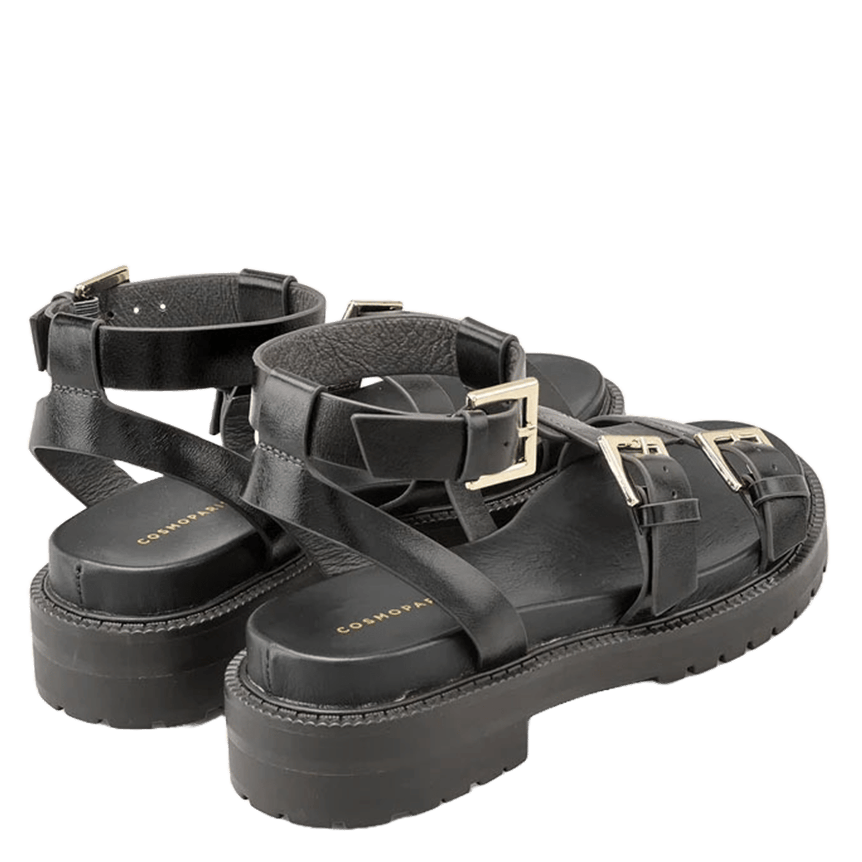 Avarca Berlin - Flache Ledersandalen mit Samt COSMOPARIS Schwarz