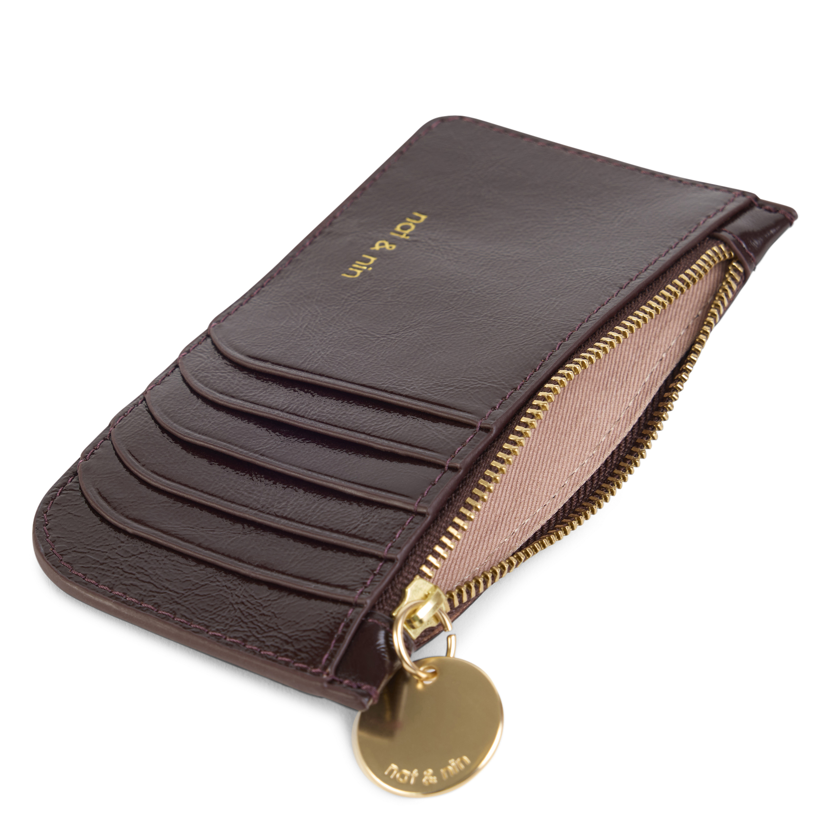 Porte-cartes zippé en cuir NAT & NIN Marron