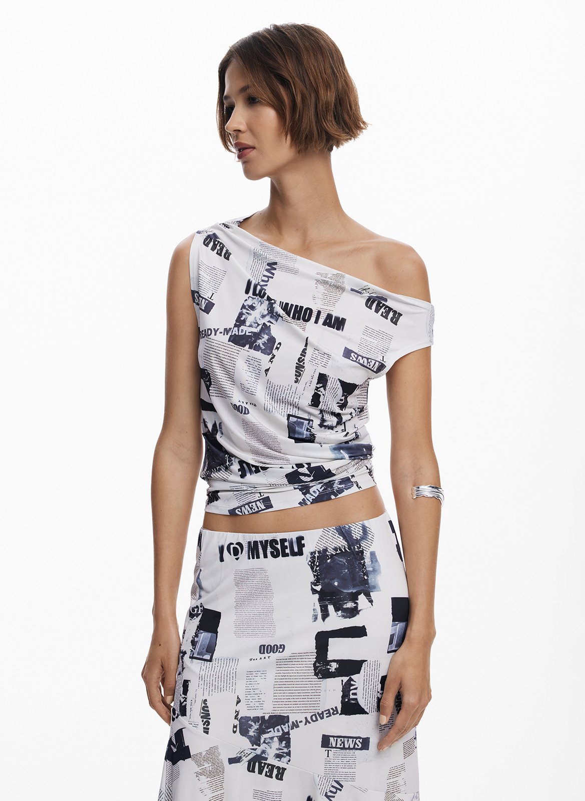 Jupe midi asymétrique DESIGUAL Blanc