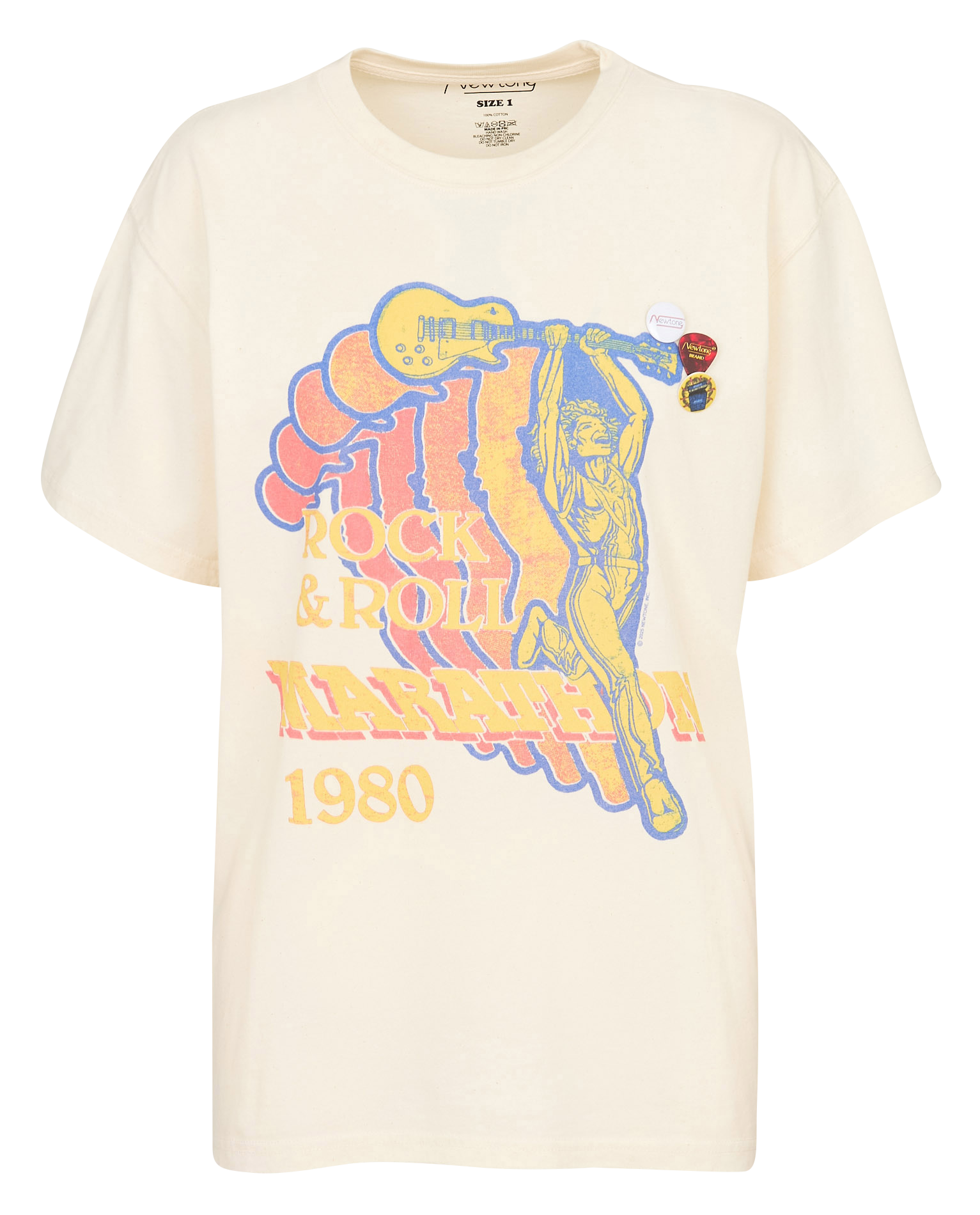 Straight round-neck cotton T-shirt with screen print NEWTONE Beige