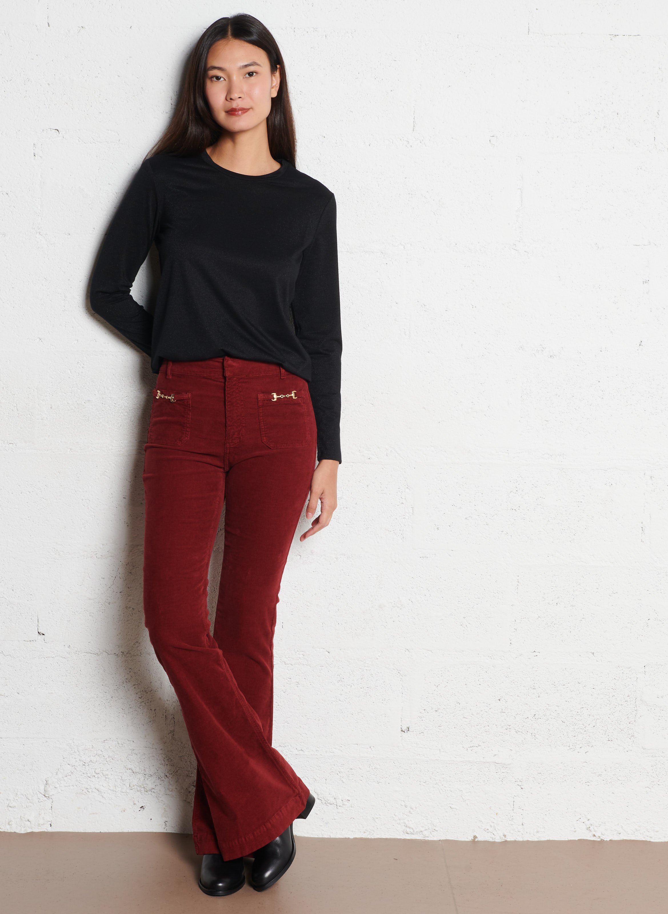 Straight-fit T-shirt met pailletten ONE STEP Zwart