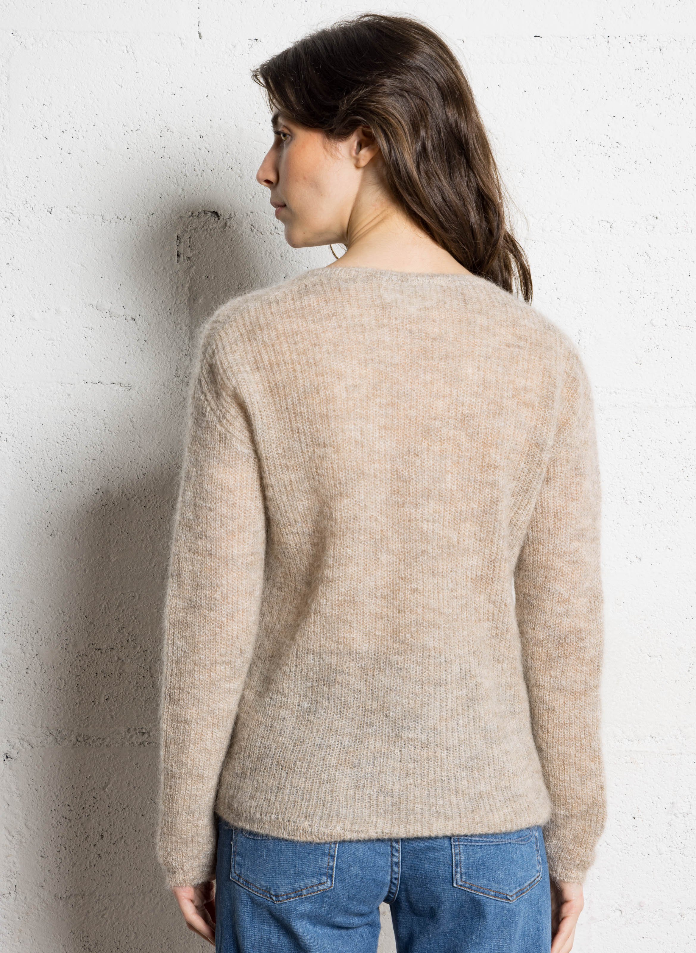 Pull droit col V en laine mélangée SUD EXPRESS Blanc