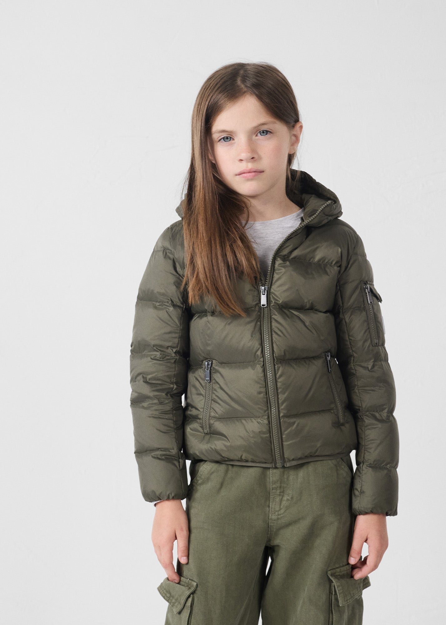 Kids' hooded down jacket for extreme cold Kazan. JOTT Green