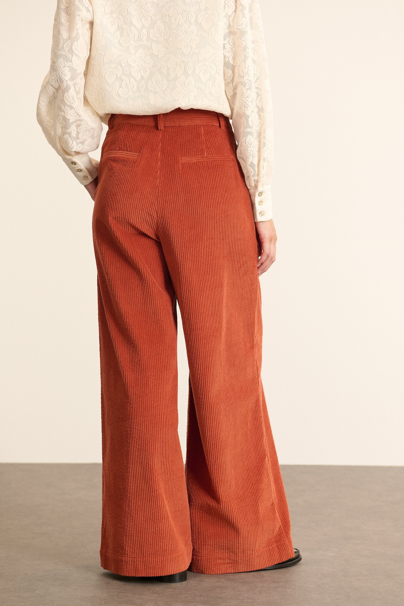 High-waisted wide-leg corduroy trousers with pleats GARANCE PARIS Orange