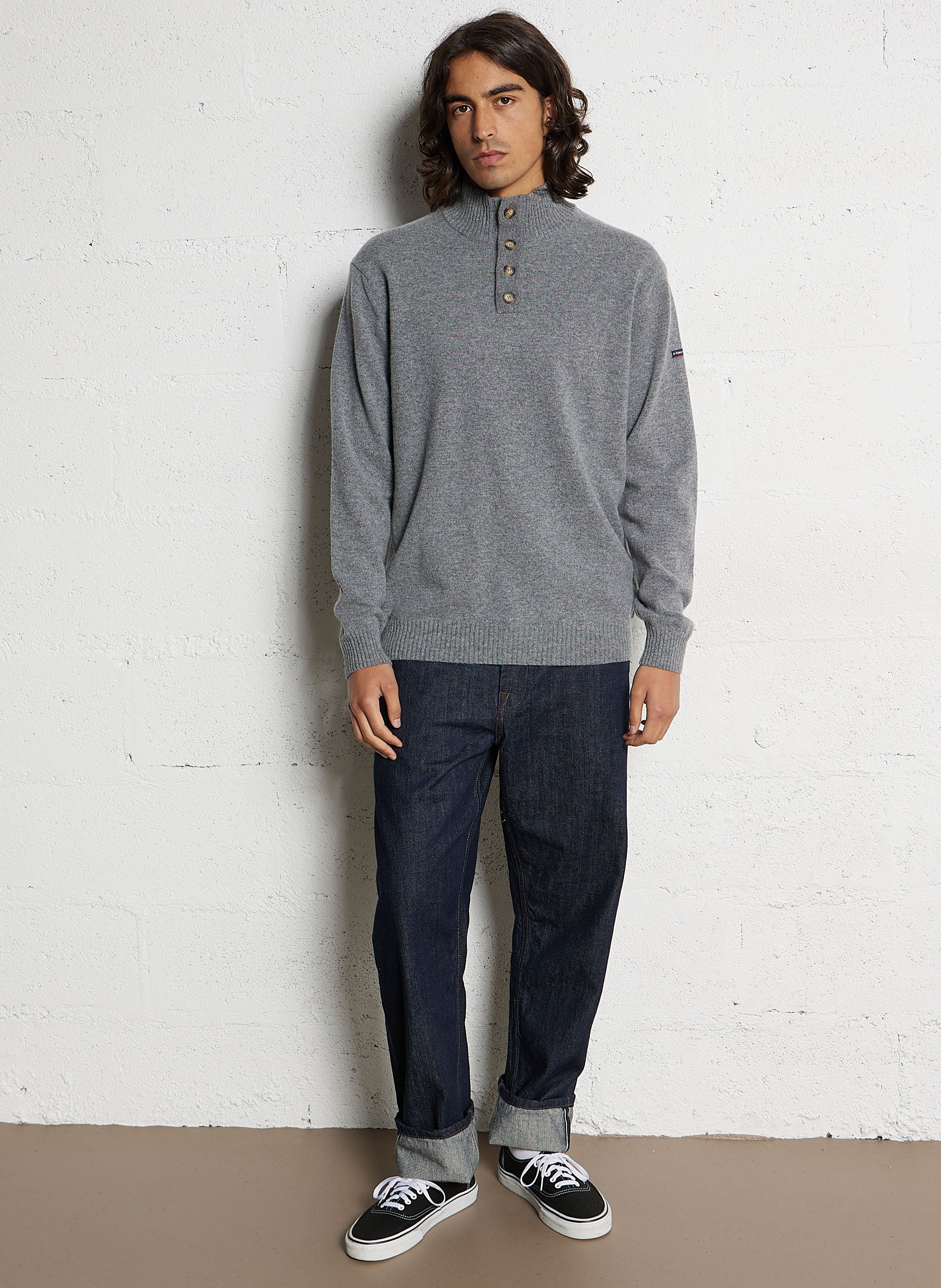 Gerader Pullover mit Stehkragen aus Wolle ARMOR LUX Grau