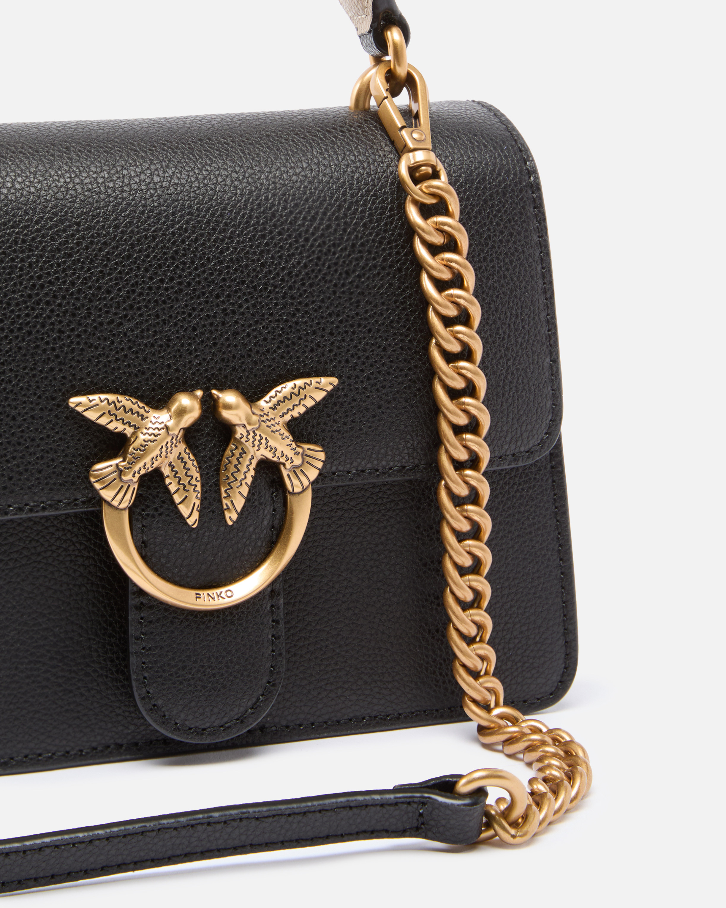 Small light mini love bag with top handle in full-grain leather PINKO Black