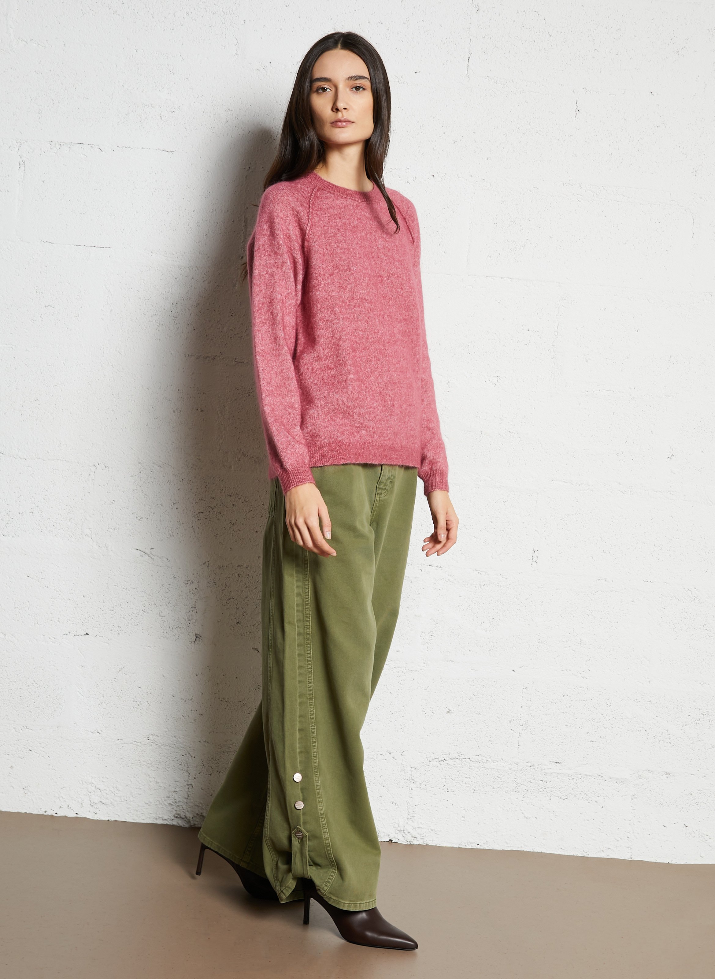 Round-neck wool-blend straight-cut sweater SUD EXPRESS Pink