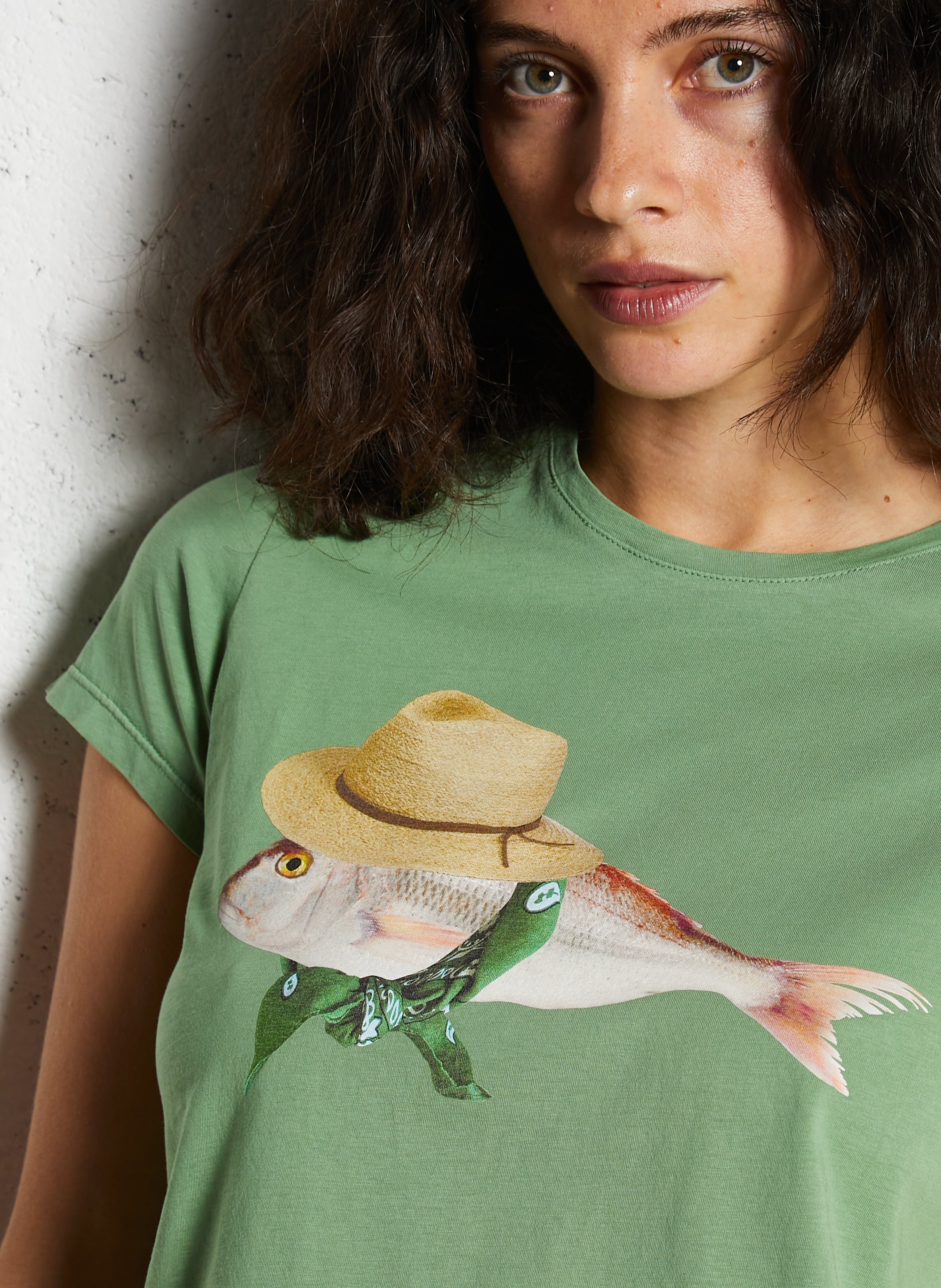 Round-neck printed cotton T-shirt NICE THINGS Green