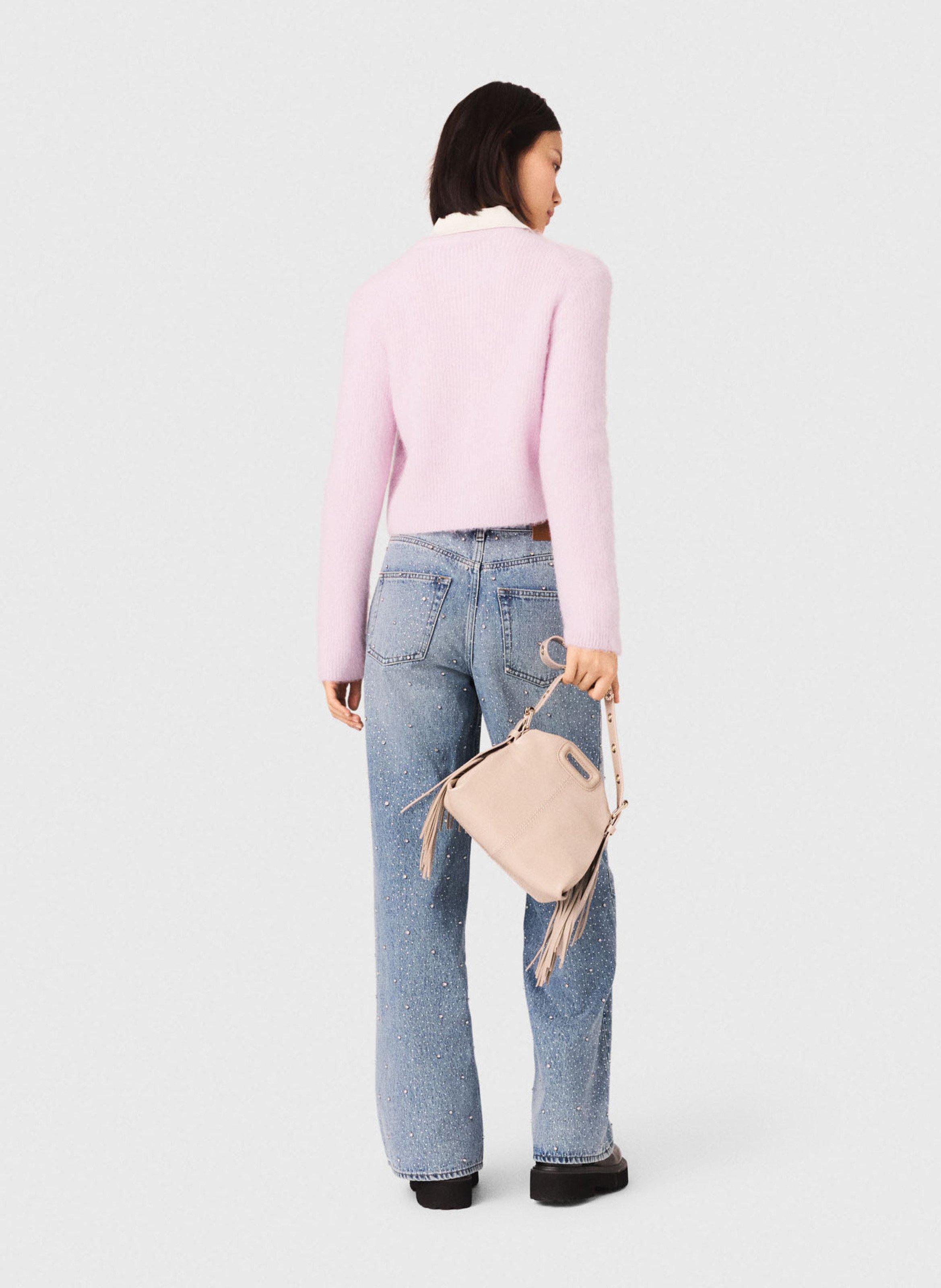 Round-neck knit straight-cut cardigan MAJE Pink
