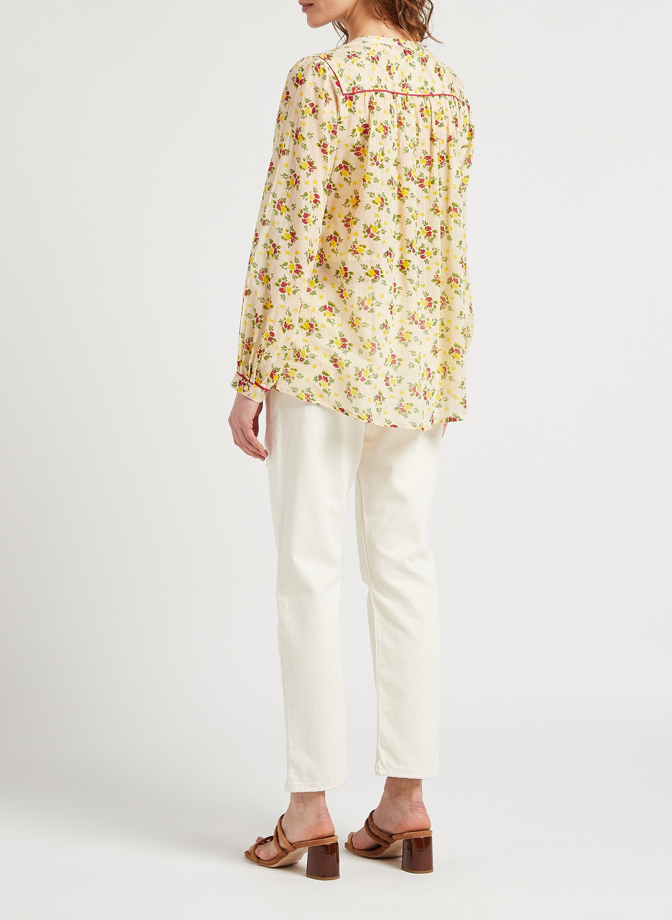 Straight-fit, katoenen blouse met Tunesische kraag SWILDENS Wit