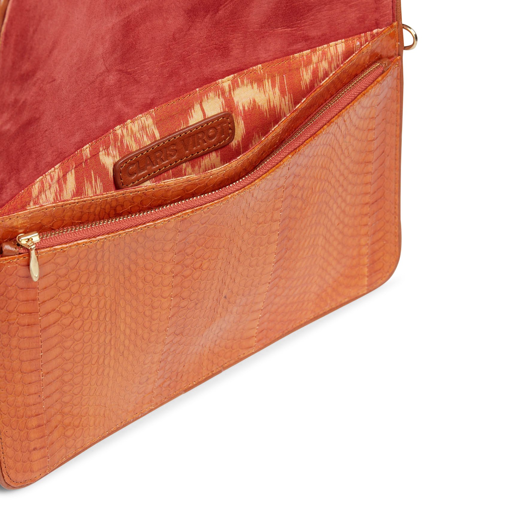 Embroidered python soft clutch CLARIS VIROT Brown