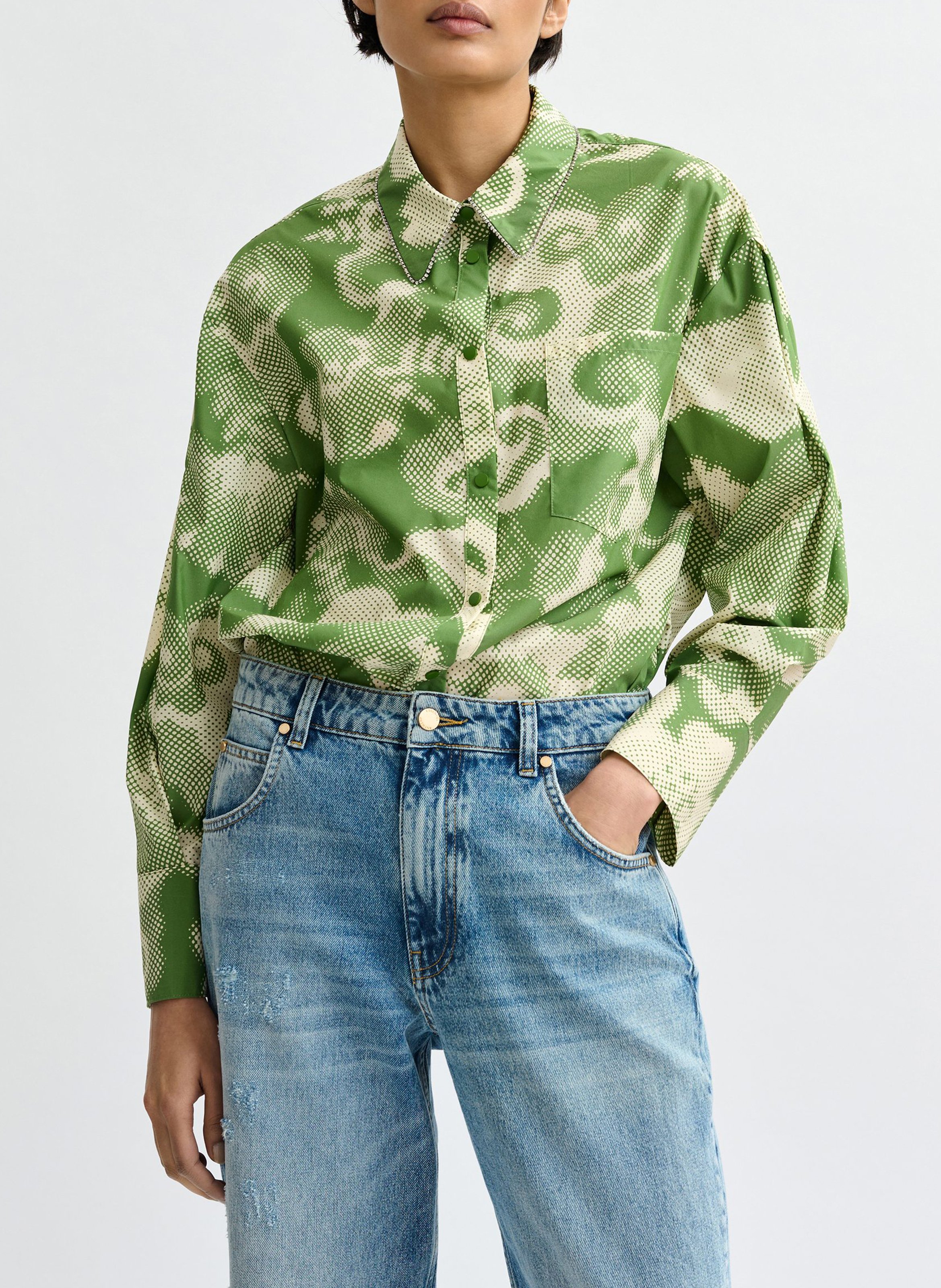 Chemise col classique en coton mélangé ESSENTIEL ANTWERP Vert