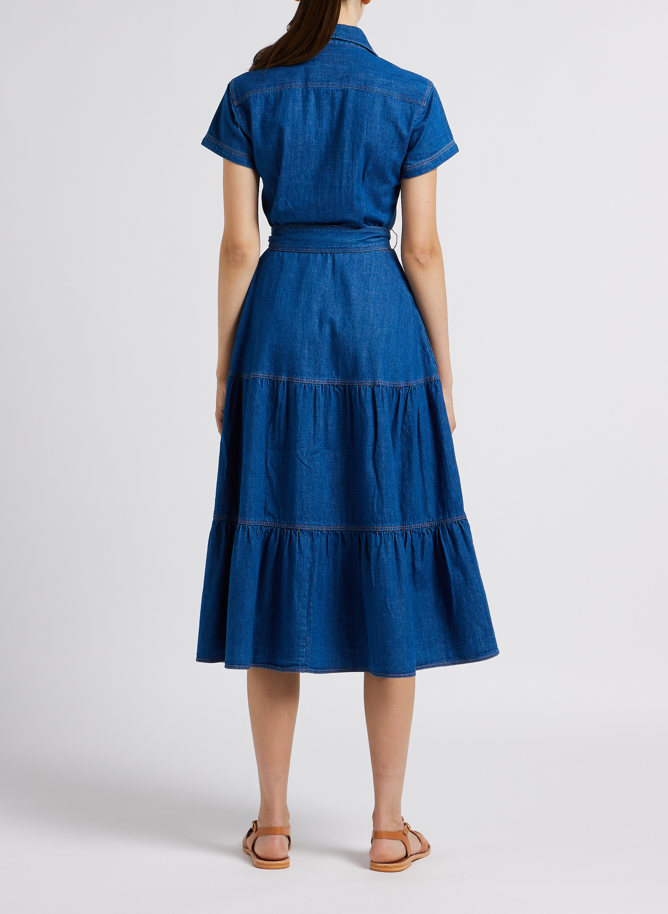 Robe longue col classique cintrée en denim POLO RALPH LAUREN Jean brut