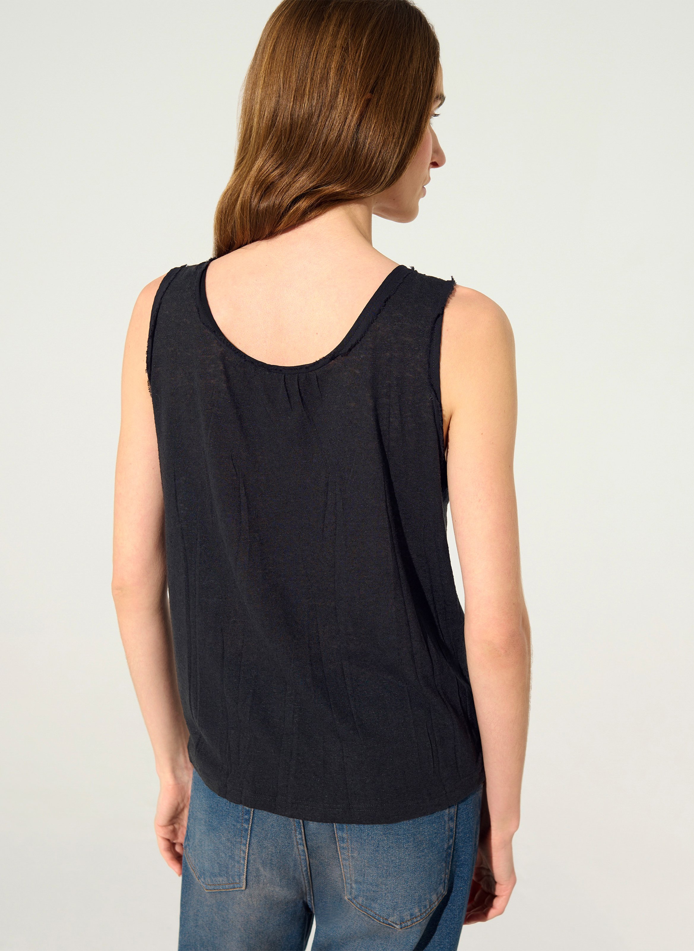 Rechte singlet | linnenblend COTELAC Zwart