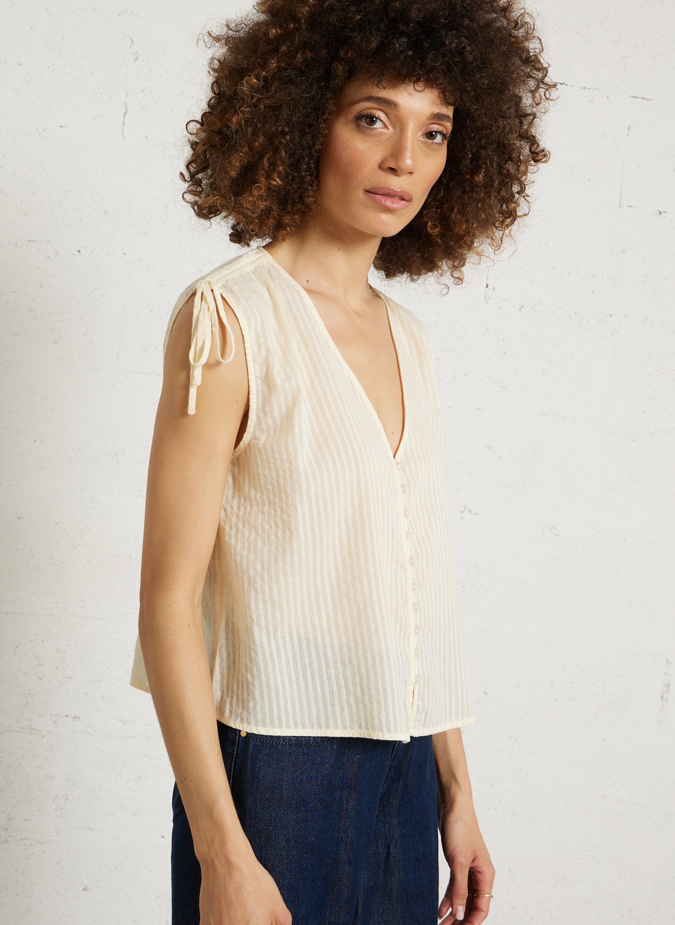 Top col V sans manches en coton DES PETITS HAUTS