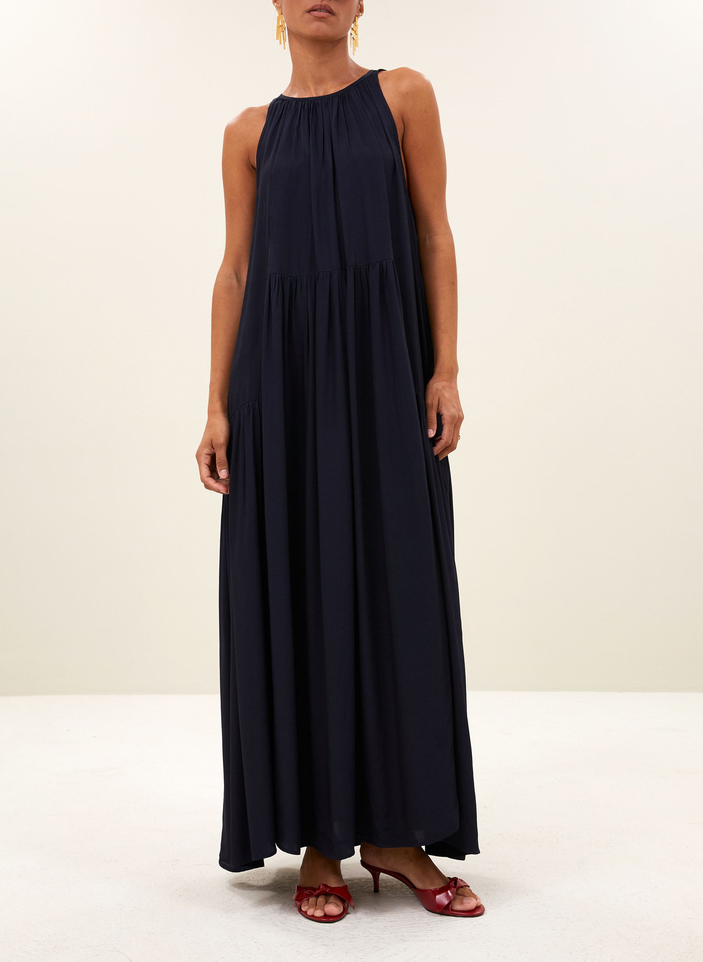 Lange jurk met ronde hals BY BAR Blauw