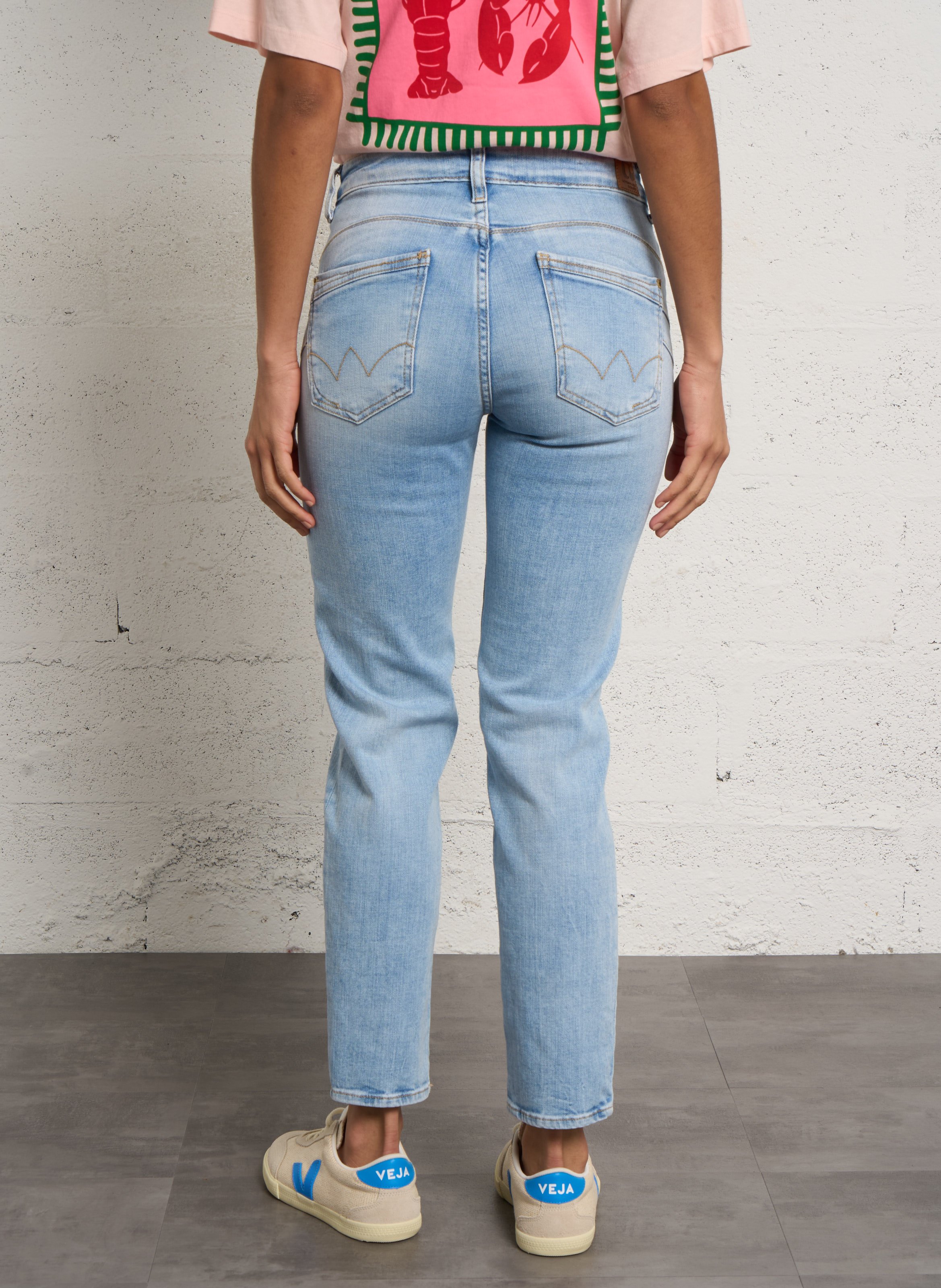 Jean slim taille haute en coton mélangé LE TEMPS DES CERISES Bleu