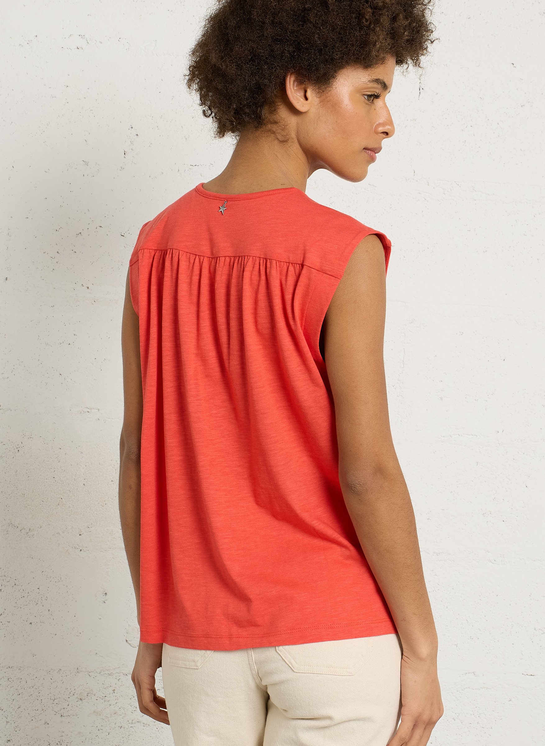 Tee-shirt ample col V en coton mélangé SUD EXPRESS Rouge