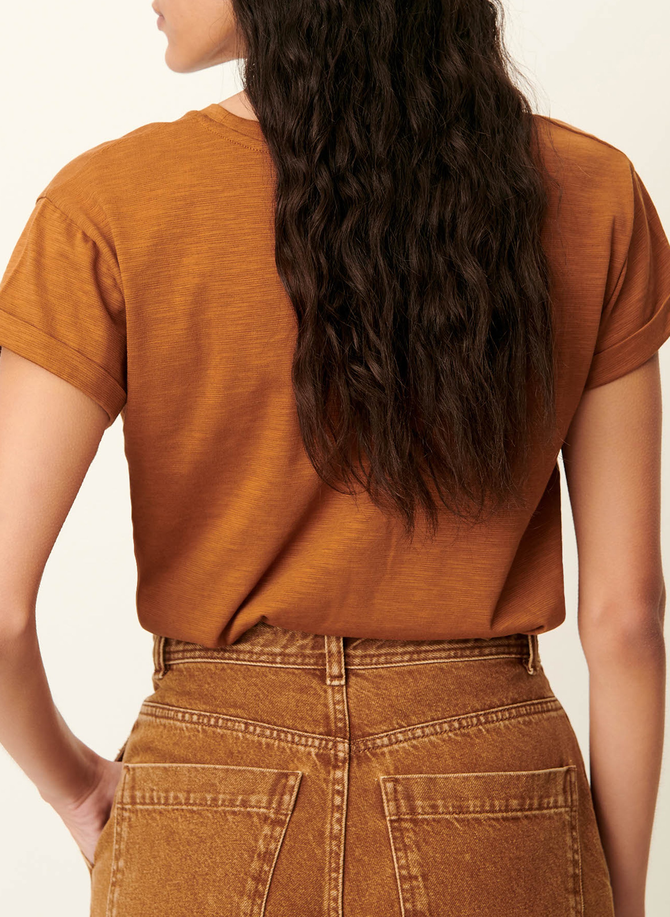 Basic cotton-mix T-shirt SESSUN Brown