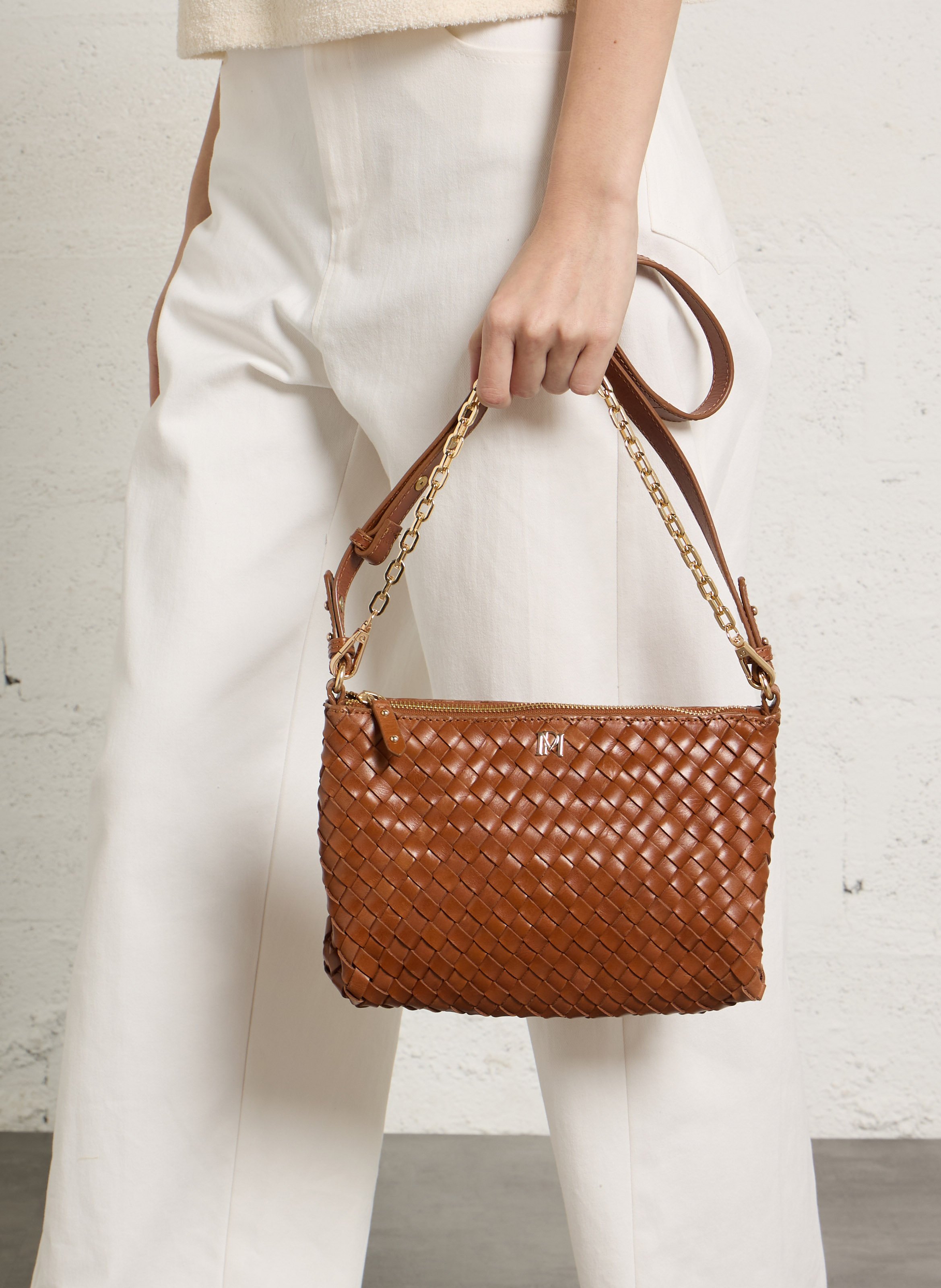 Kleine gevlochten leren schoudertas PETITE MENDIGOTE Bruin