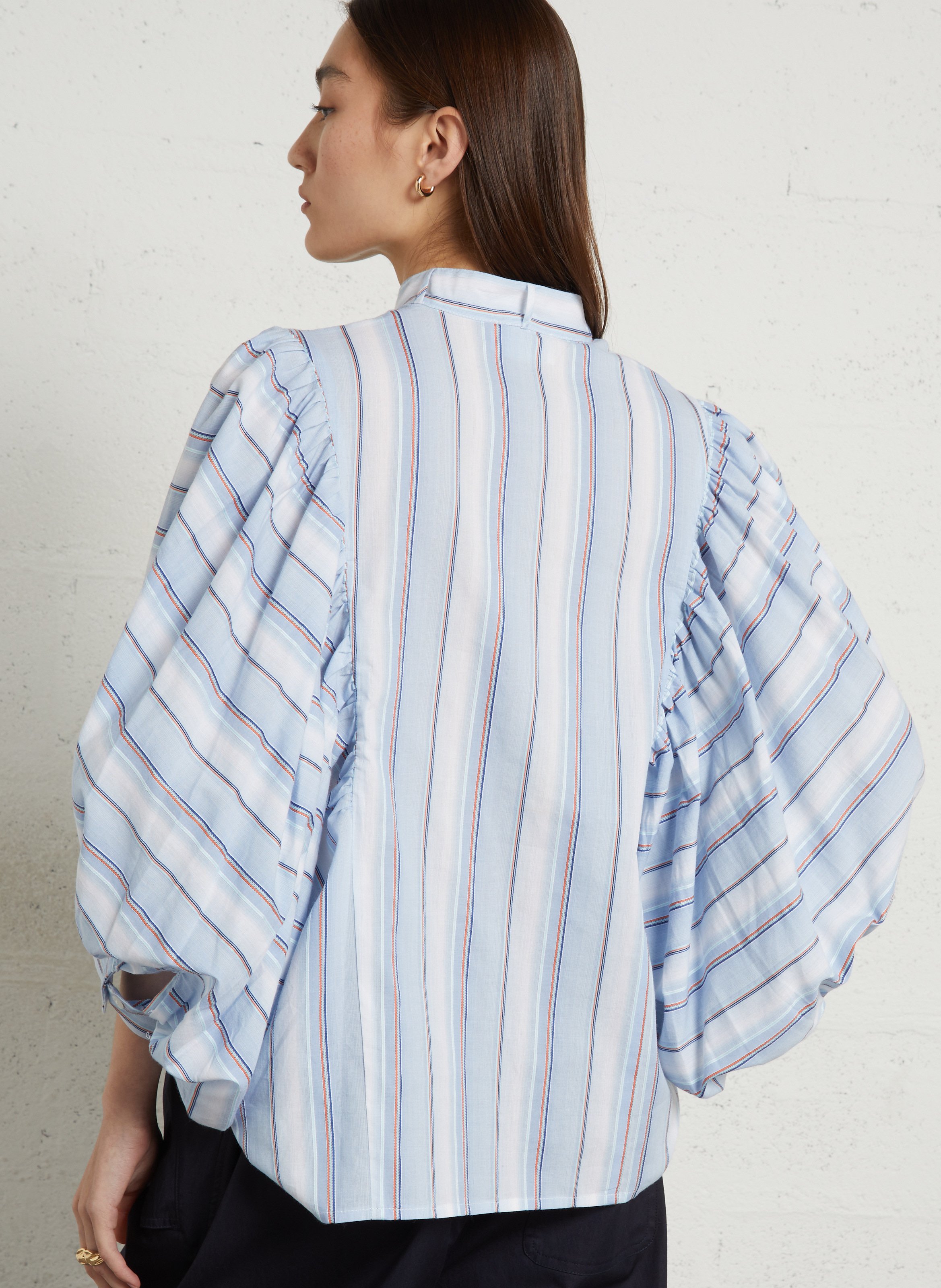 Gestreepte blouse met pofmouwen Blauw