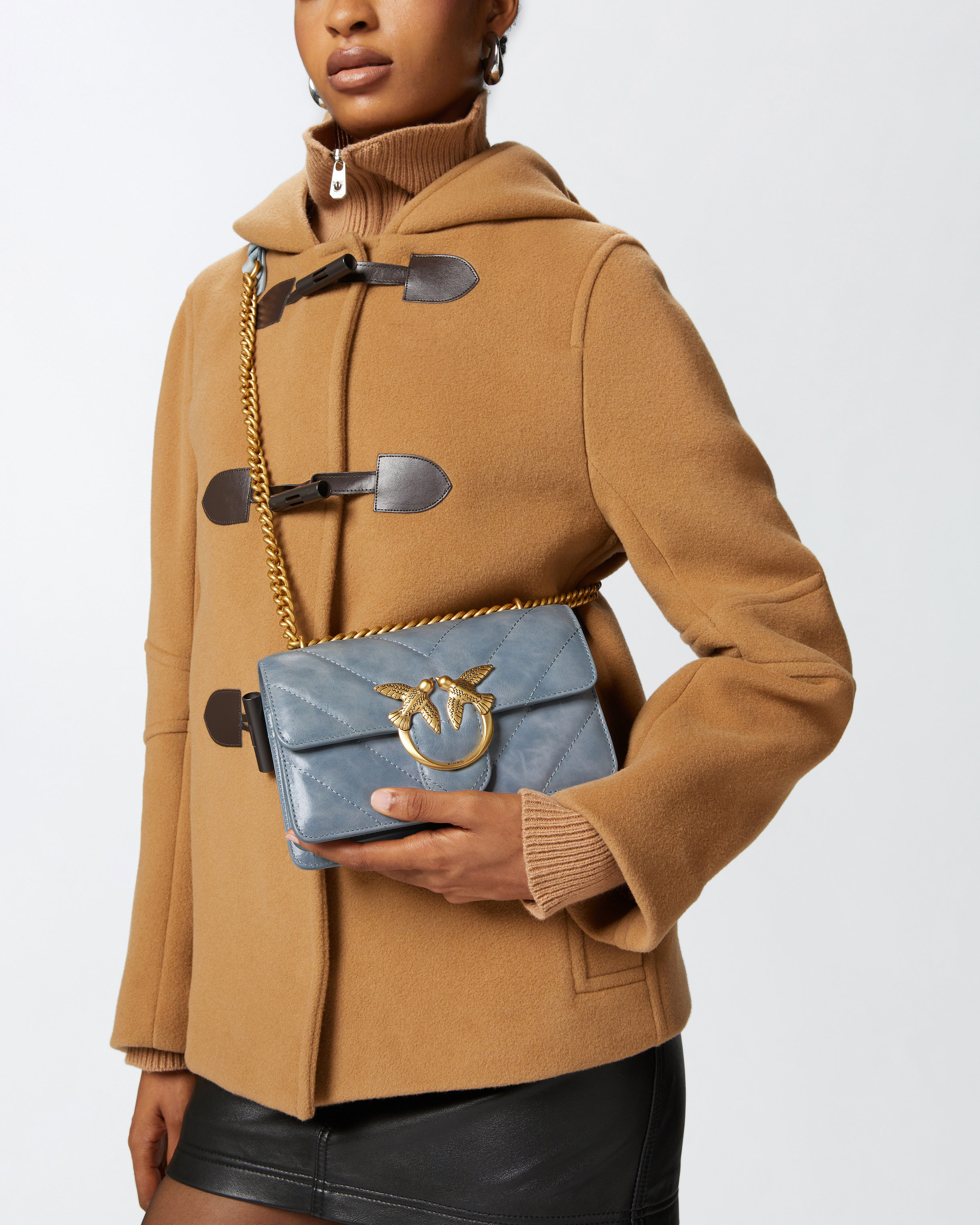 Mini love bag shoulder bag in distressed leather PINKO Blue
