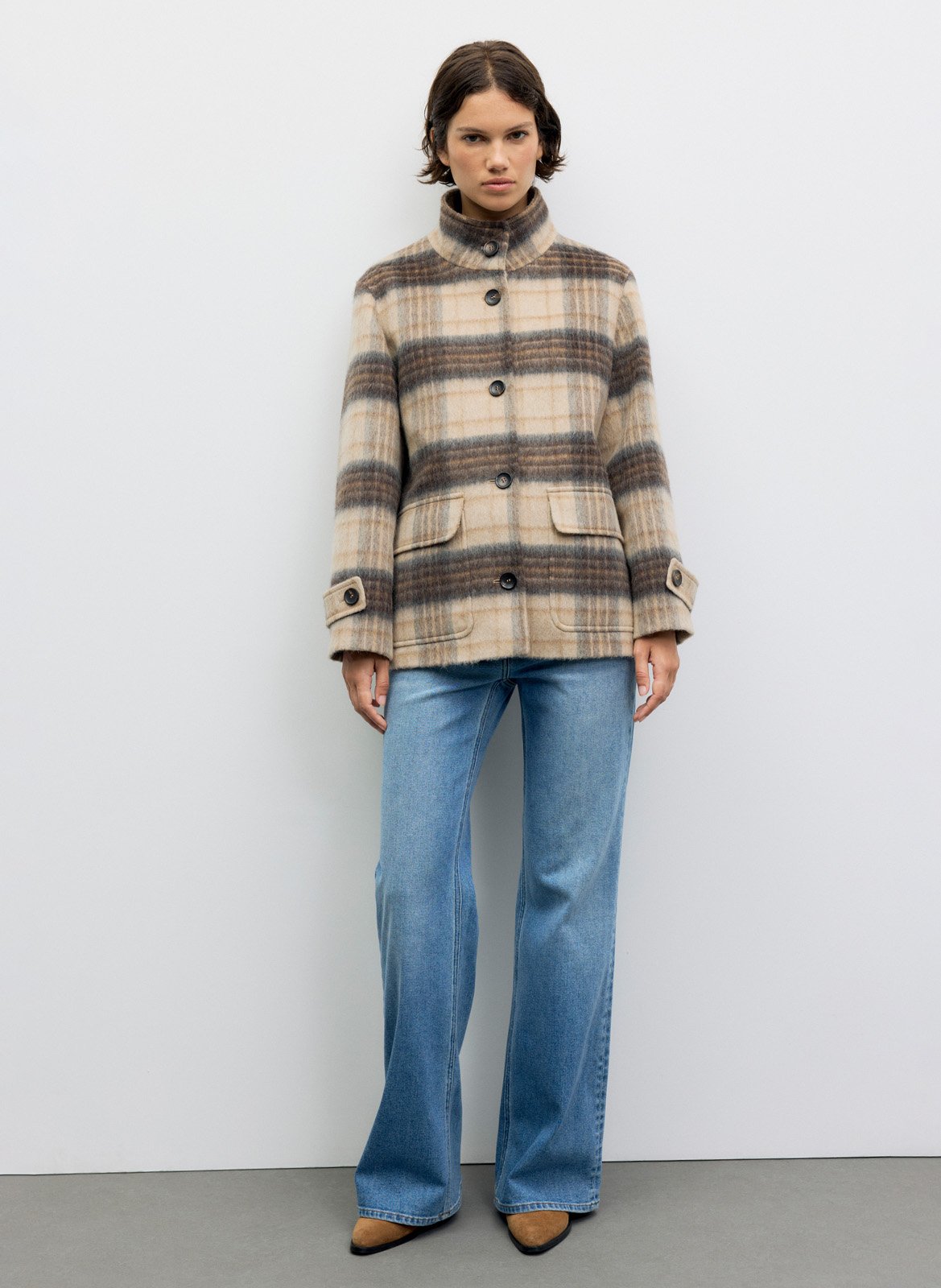Karierter Mantel aus Wollmix GERARD DAREL Beige