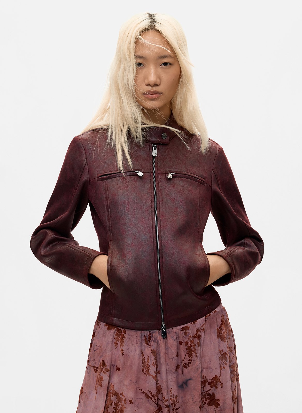 Round neck zip-up solid jacket DESIGUAL Red
