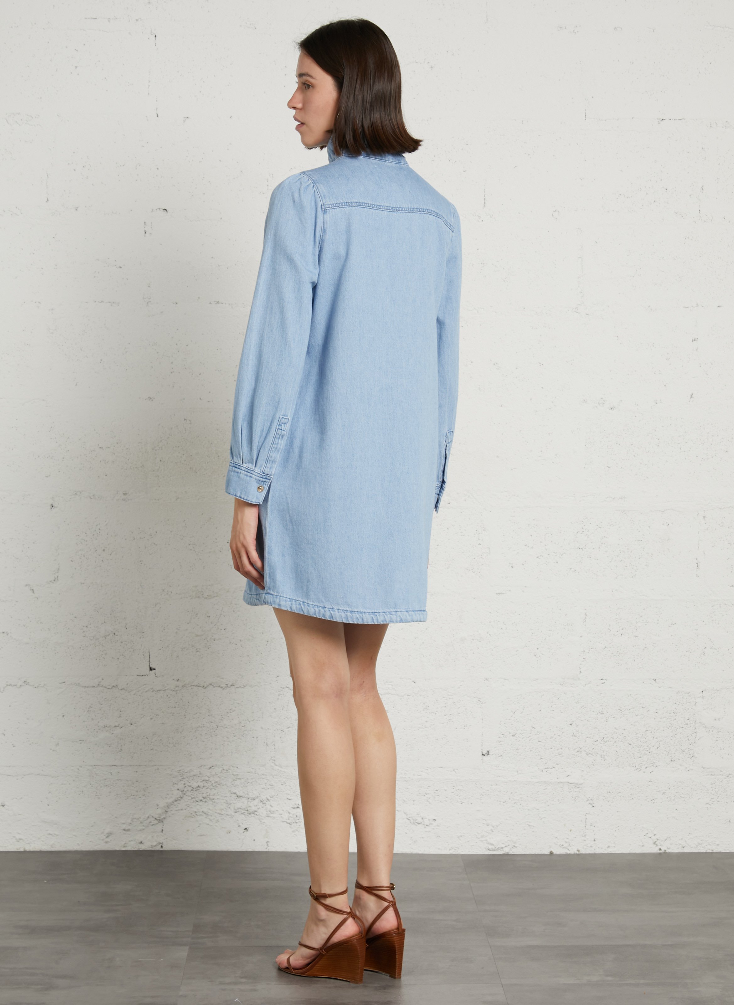 Short dress with long sleeves in denim MAISON 123 Blue
