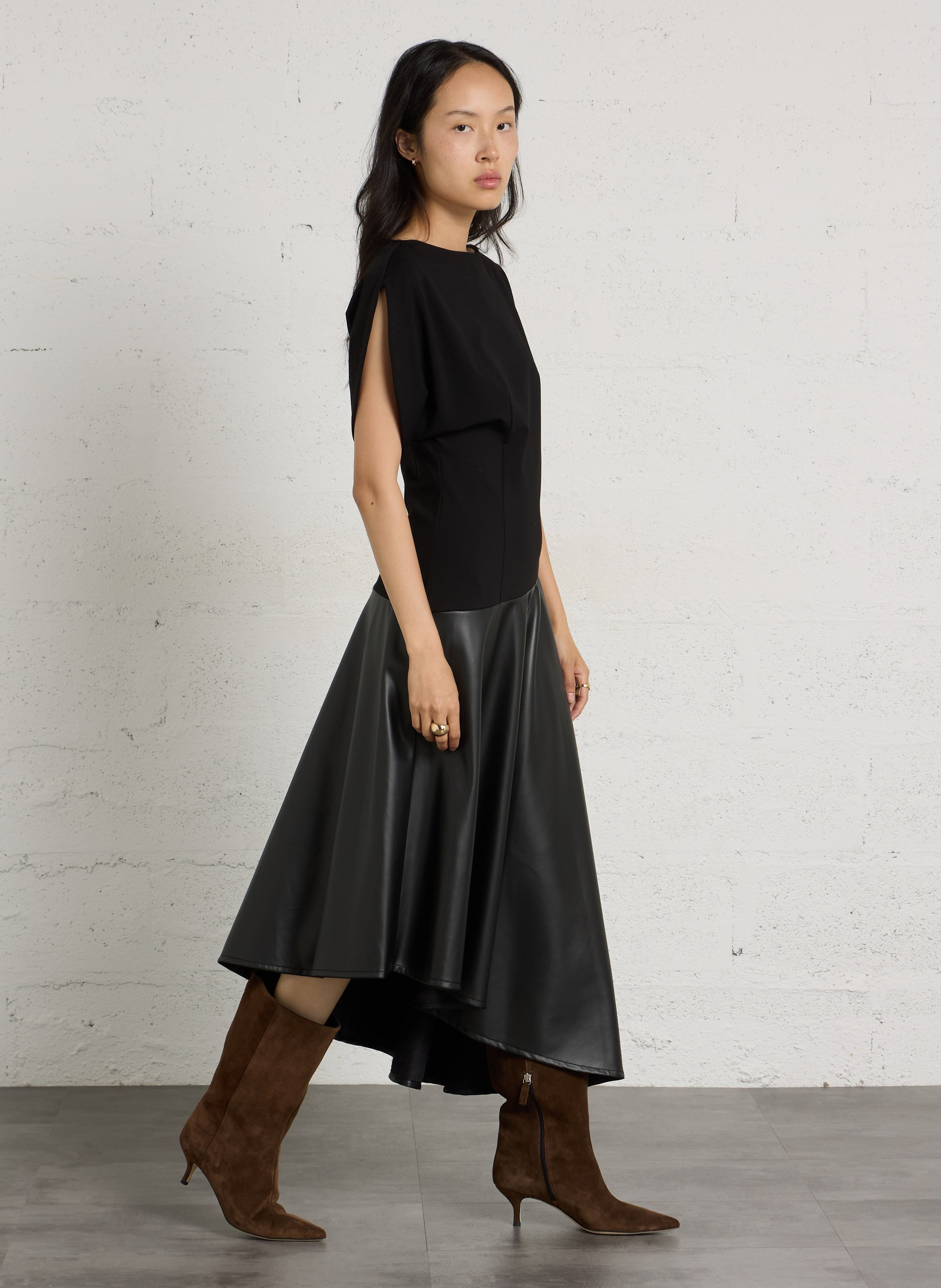 Robe asymétrique bi-matière IMPERIAL Noir