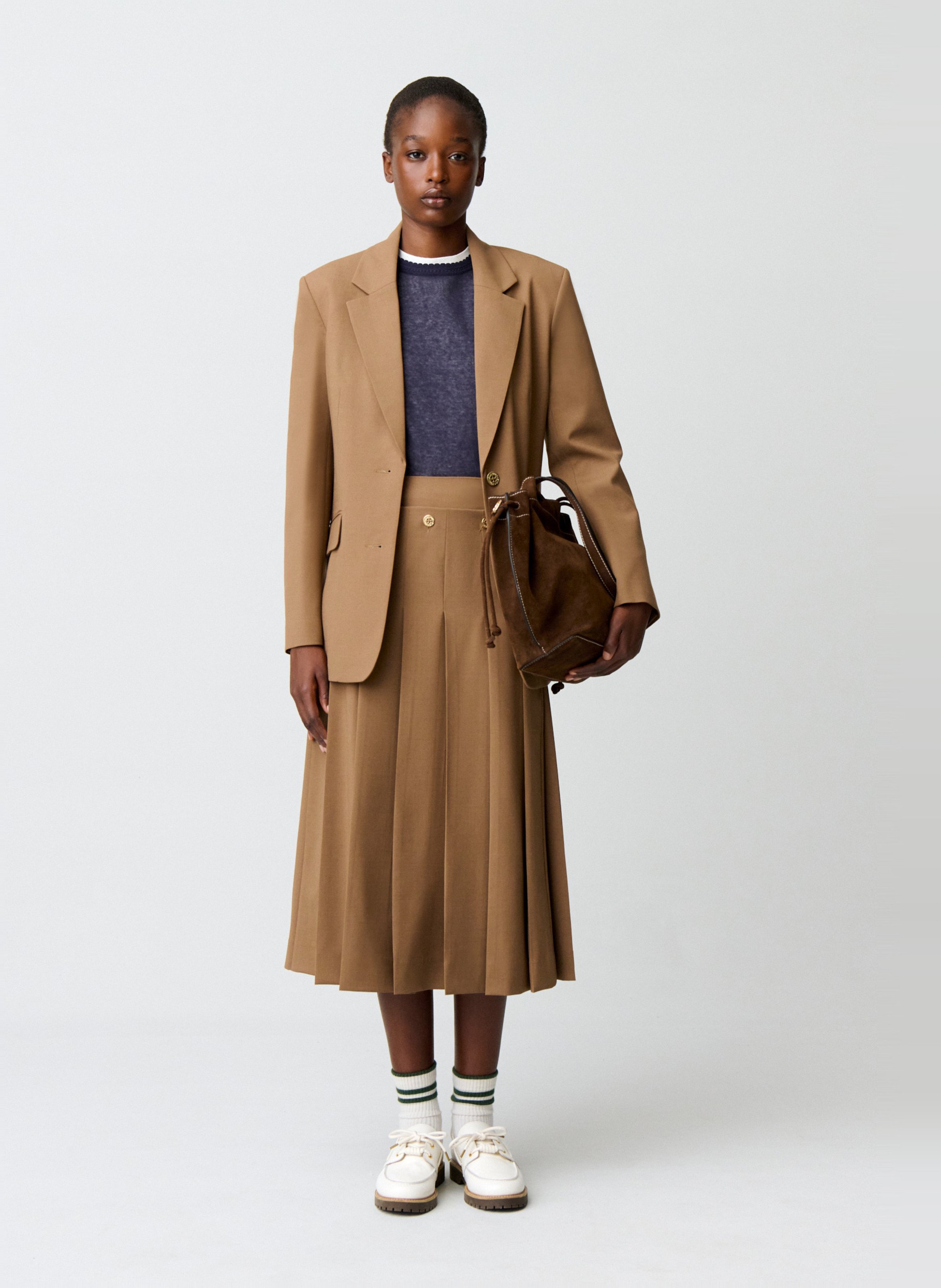 Geplooide midi-rok in effen kleur CLAUDIE PIERLOT Beige