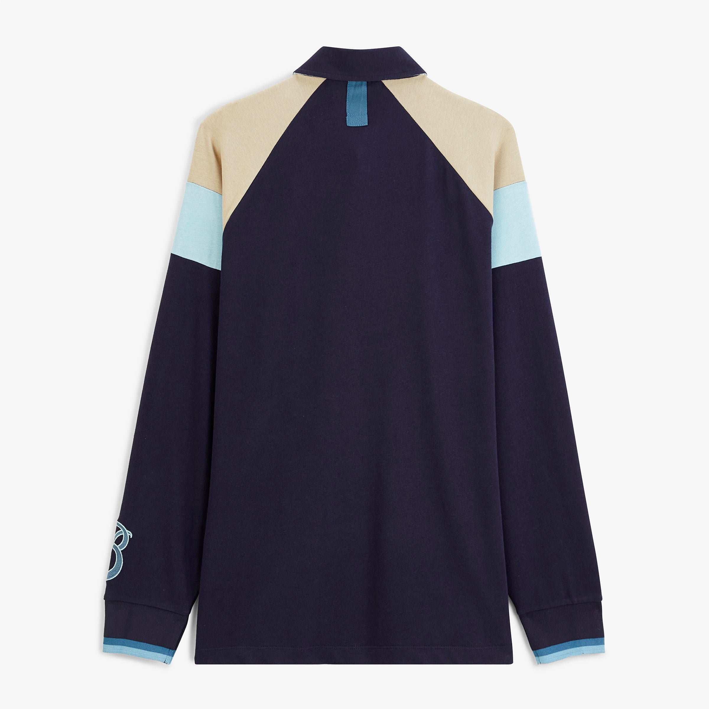 Navy blue tricolor long-sleeve raglan rugby polo SERGE BLANCO Blue