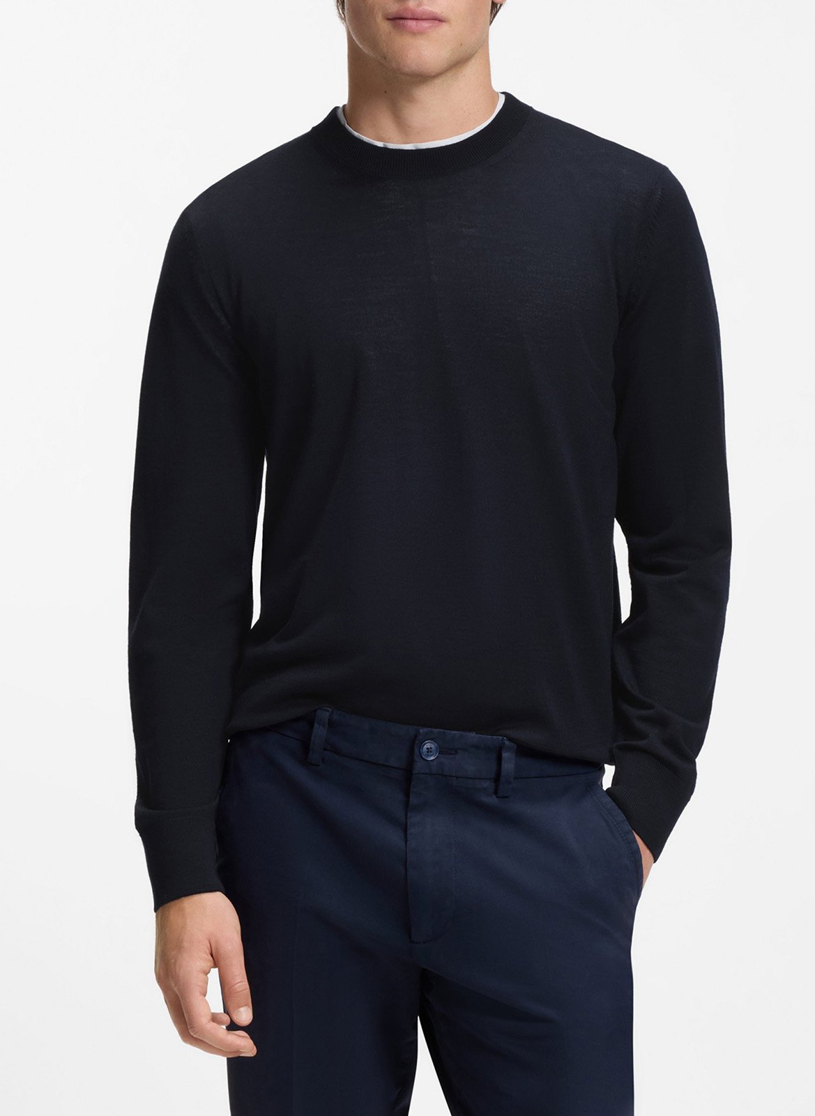 Pull col rond en laine  BOSS Bleu