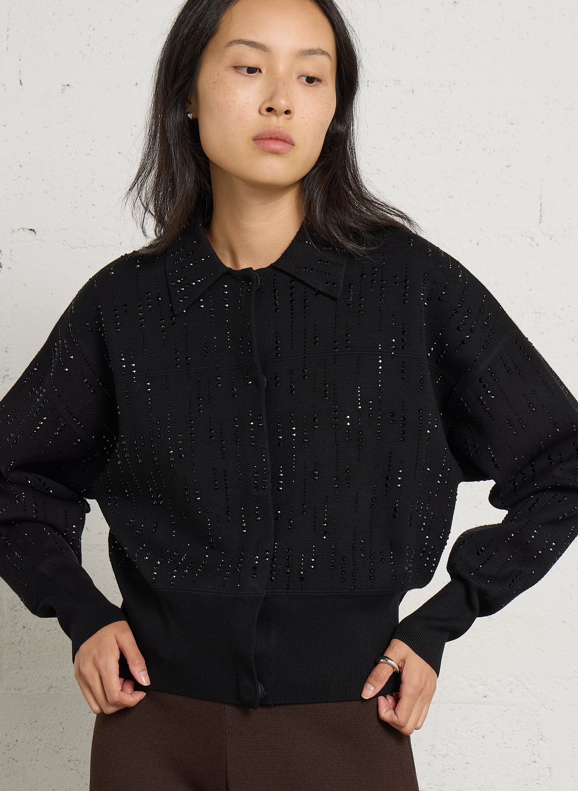 Classic collar vest with rhinestones LIU JO Black