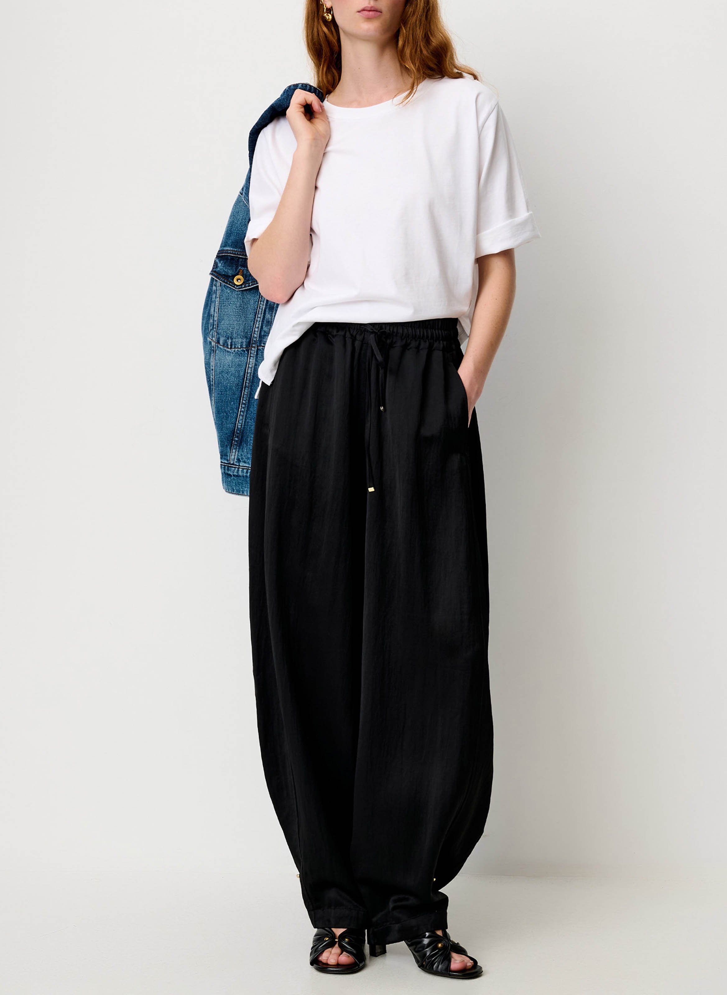 Pantalon rond élastiqué uni SESSUN Noir