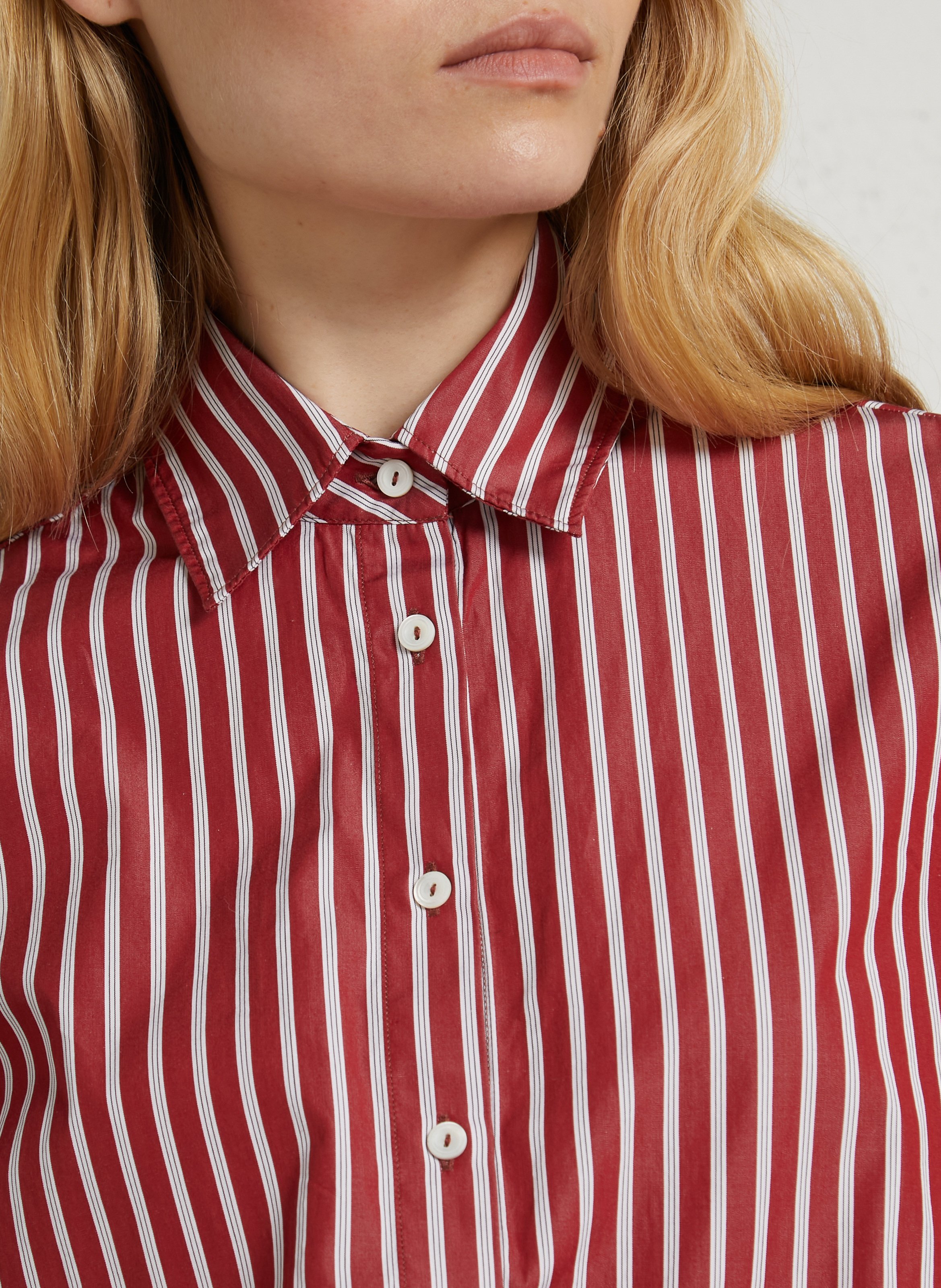 Striped straight cotton shirt with classic collar DIEGA Red