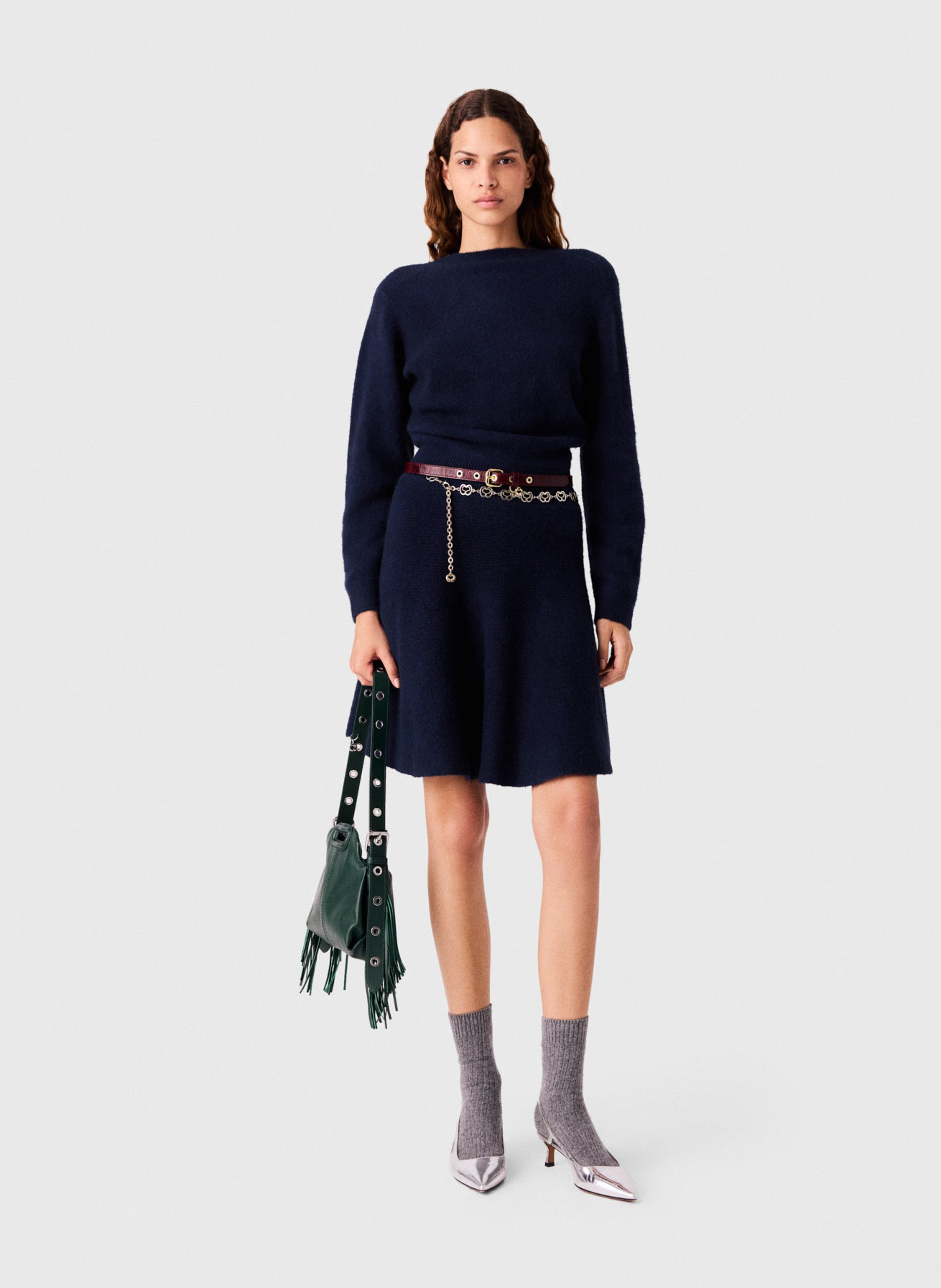 Robe courte évasée en laine mélangée MAJE Bleu