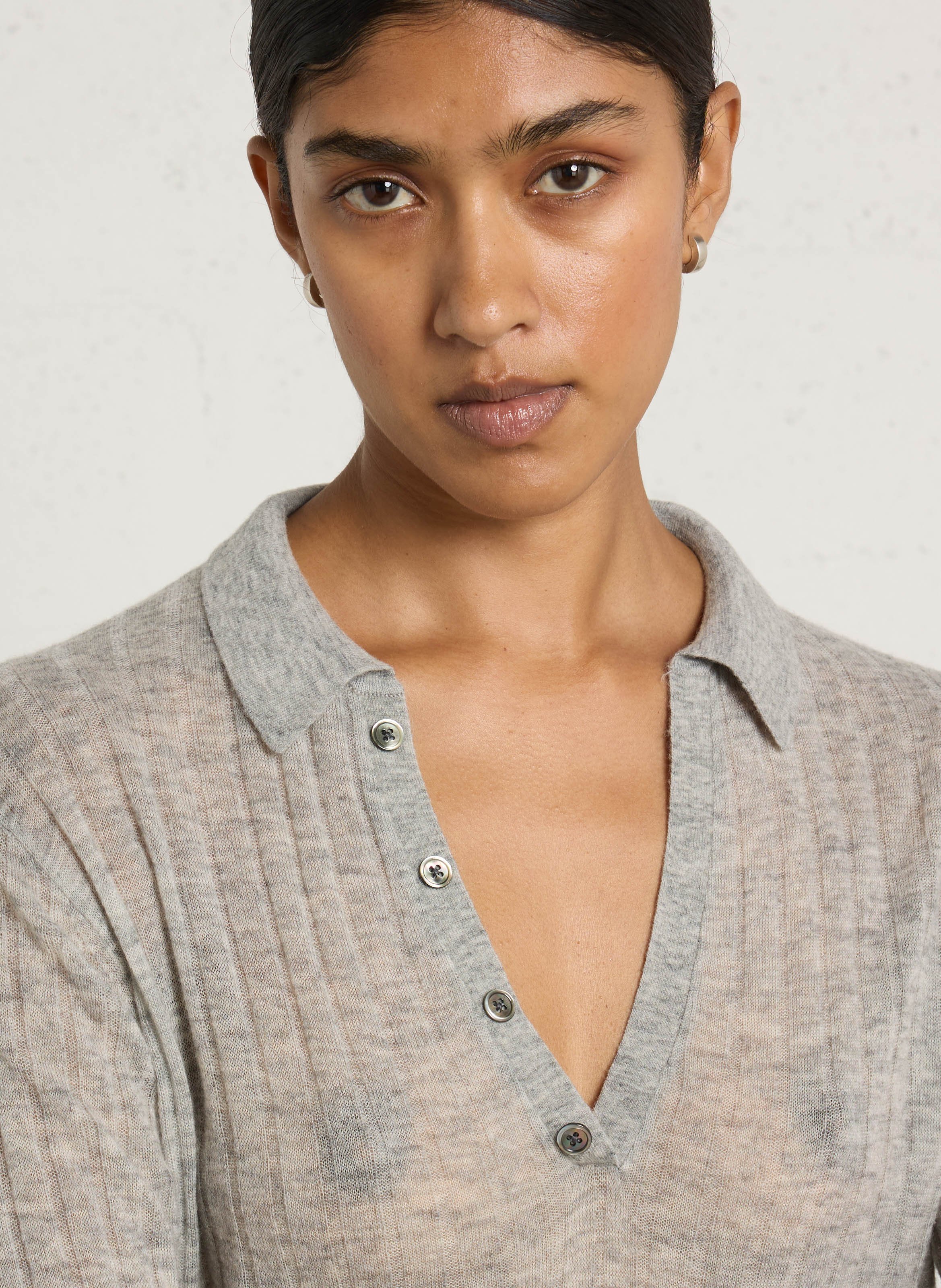 Pull col V en laine mélangée IKKS Gris