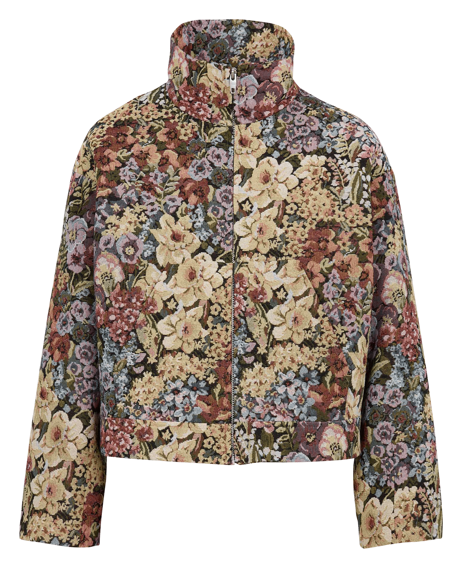 Veste droite col montant à imprimé fleuri IKKS Kaki