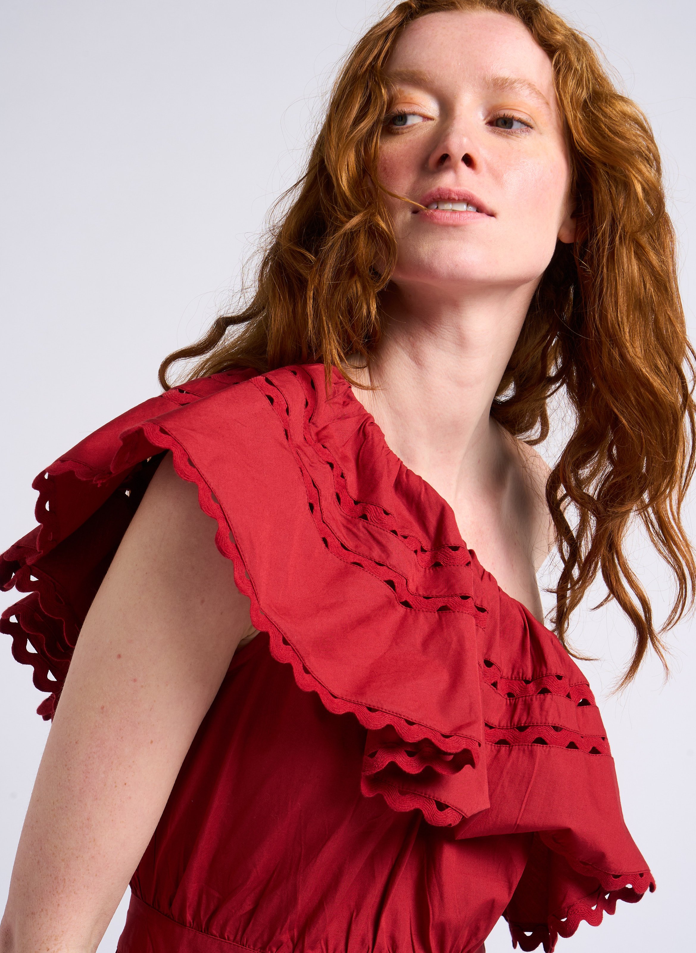 Long asymmetric Bardot collar cotton dress ANTIK BATIK Brown