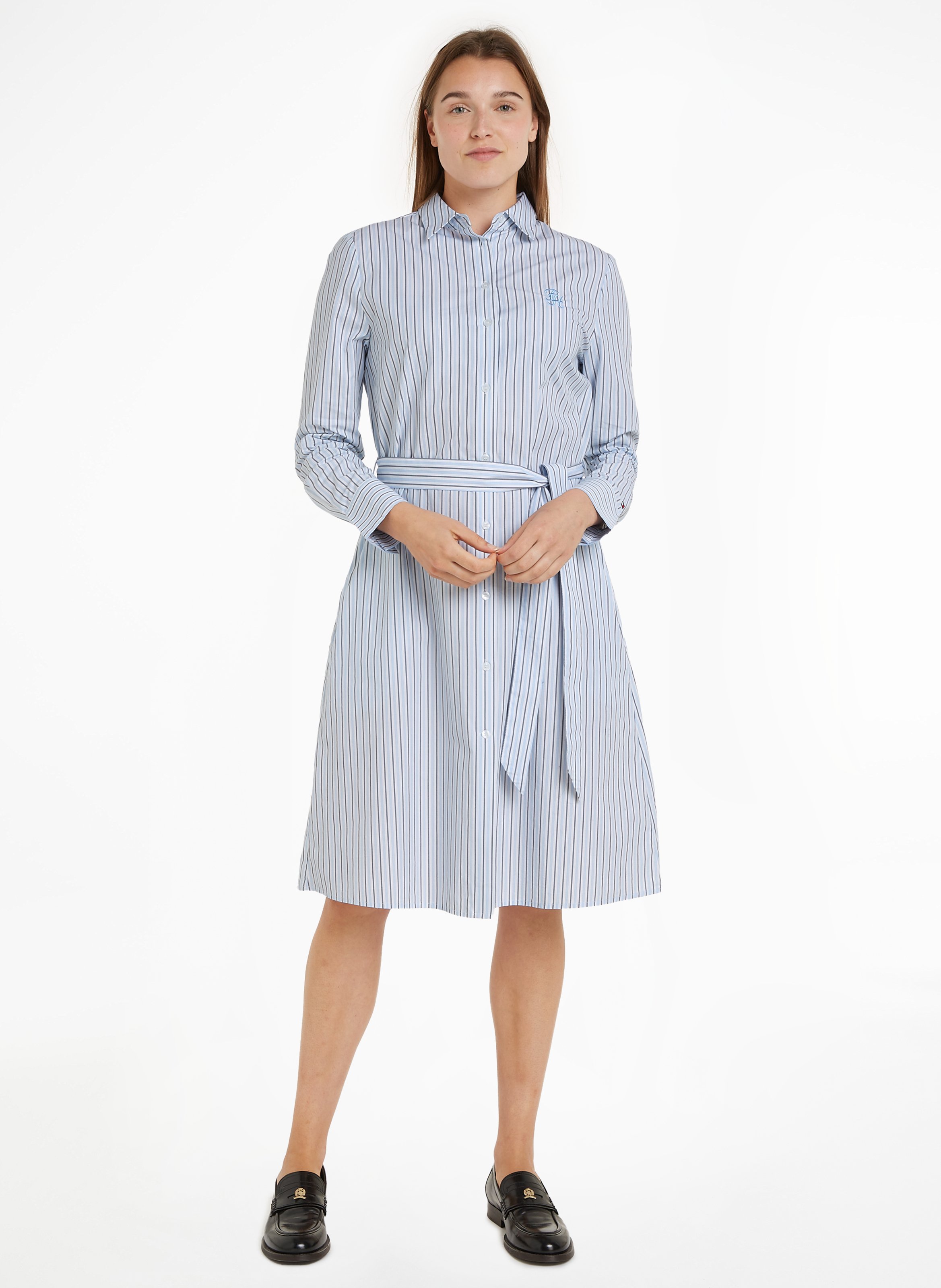 Organic Cotton Midi Shirt Dress Classic Shirting Stp-vessel Blue 