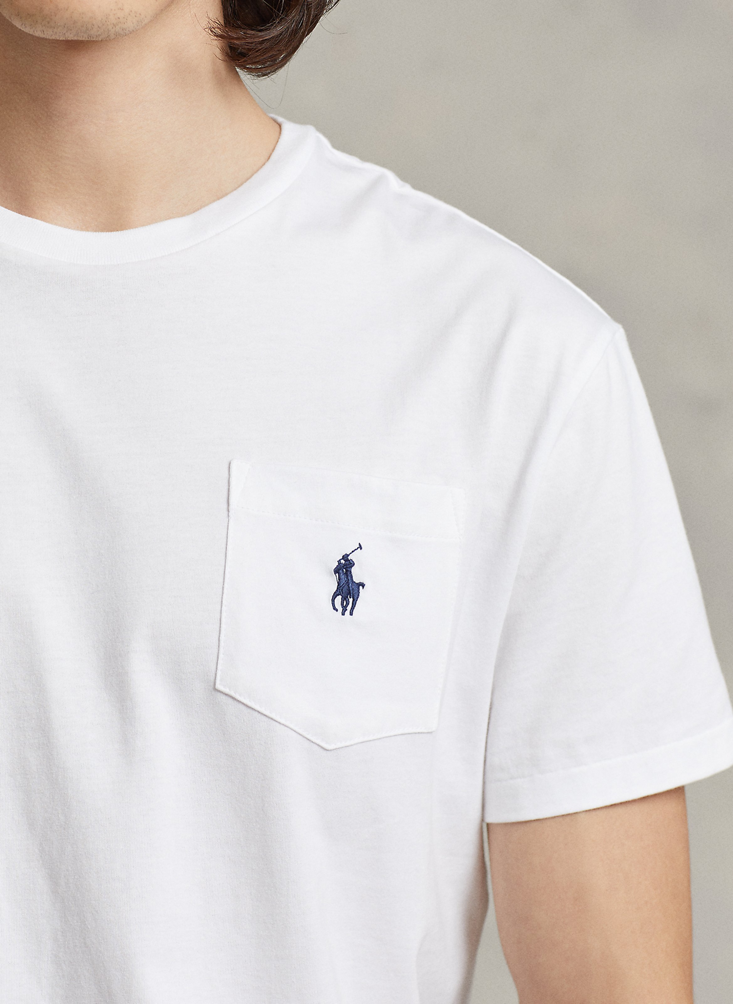 Tee-shirt col rond classic-fit brodé en coton POLO RALPH LAUREN Blanc