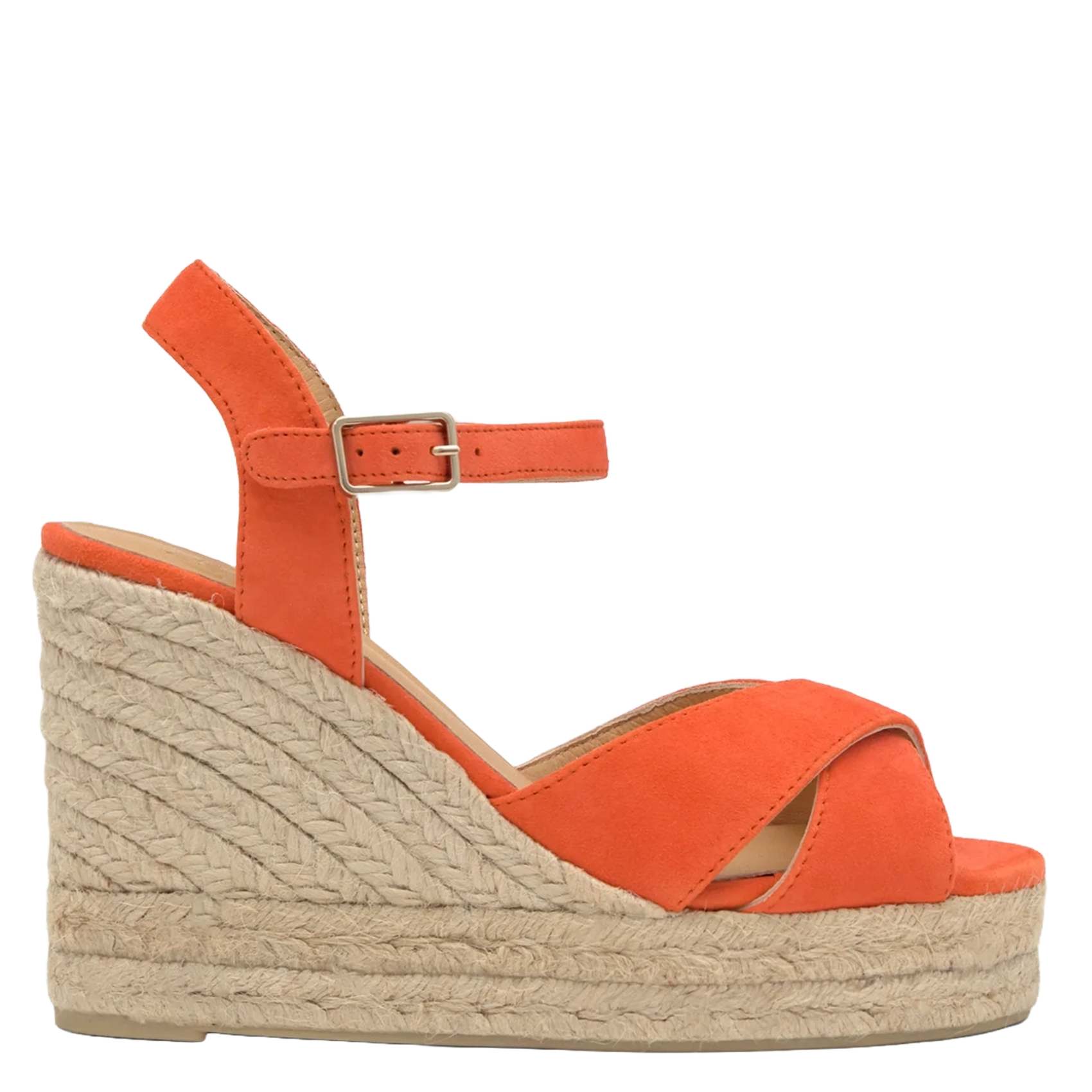 Sandales compensées en cuir velours CASTANER Orange